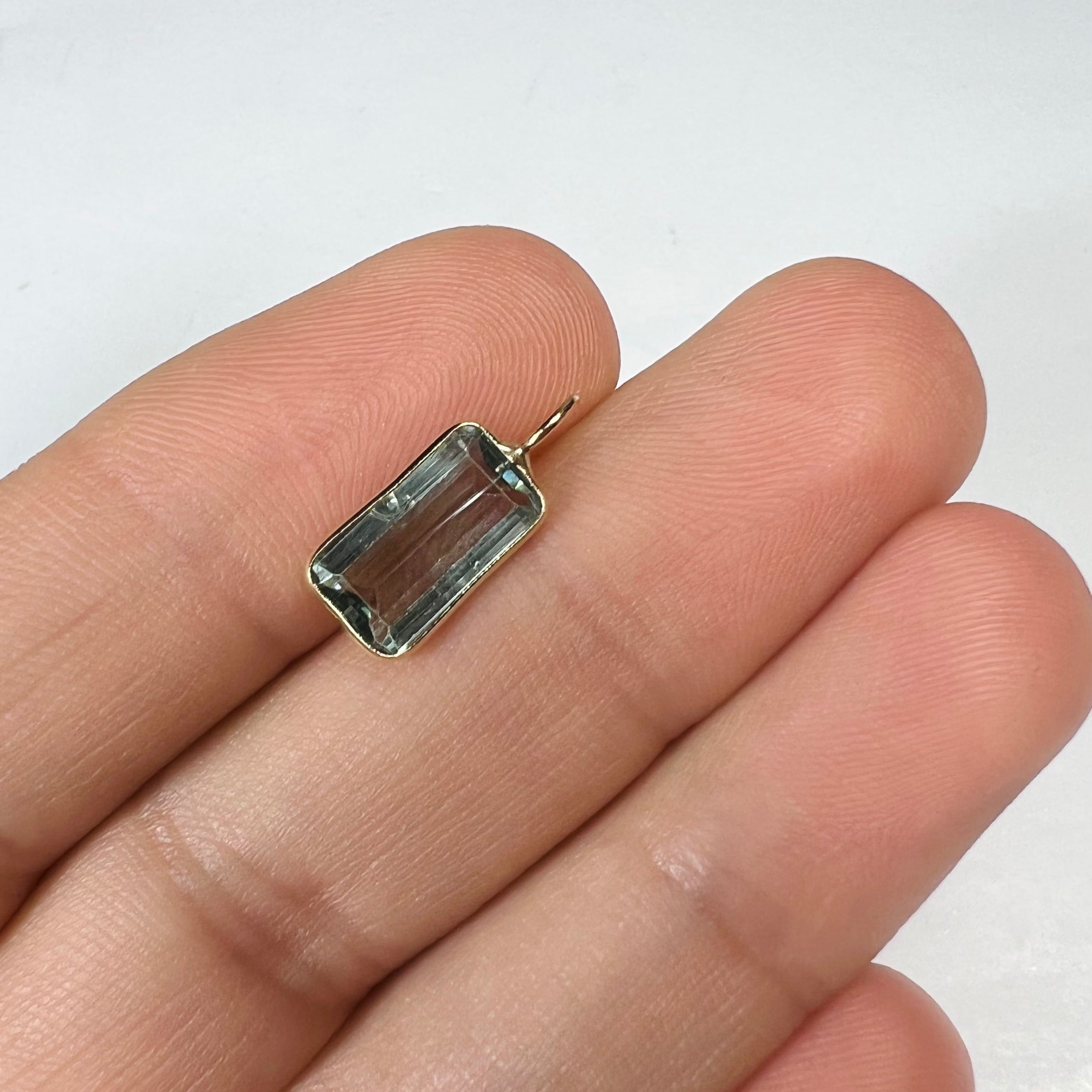 2.20CT Natural Emerald Cut Greenish Grey Tourmaline 14K Yellow Gold Pendant Char