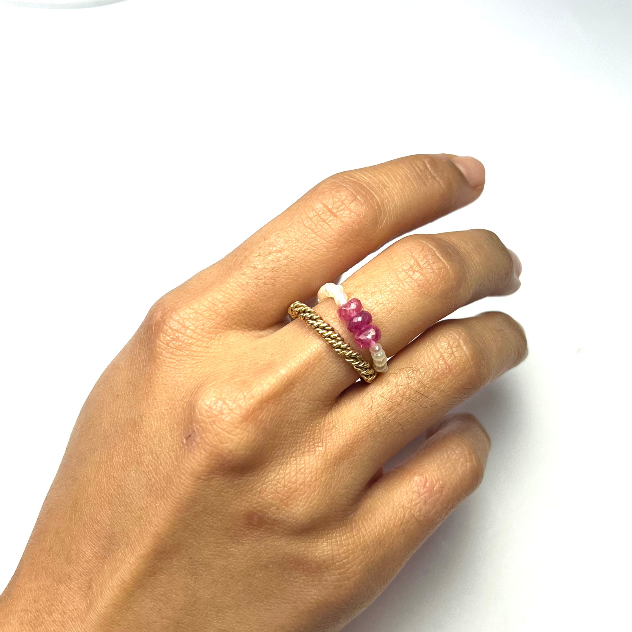 Natural Seed Pearl Eternity Rough Ruby Ring Size 5.5
