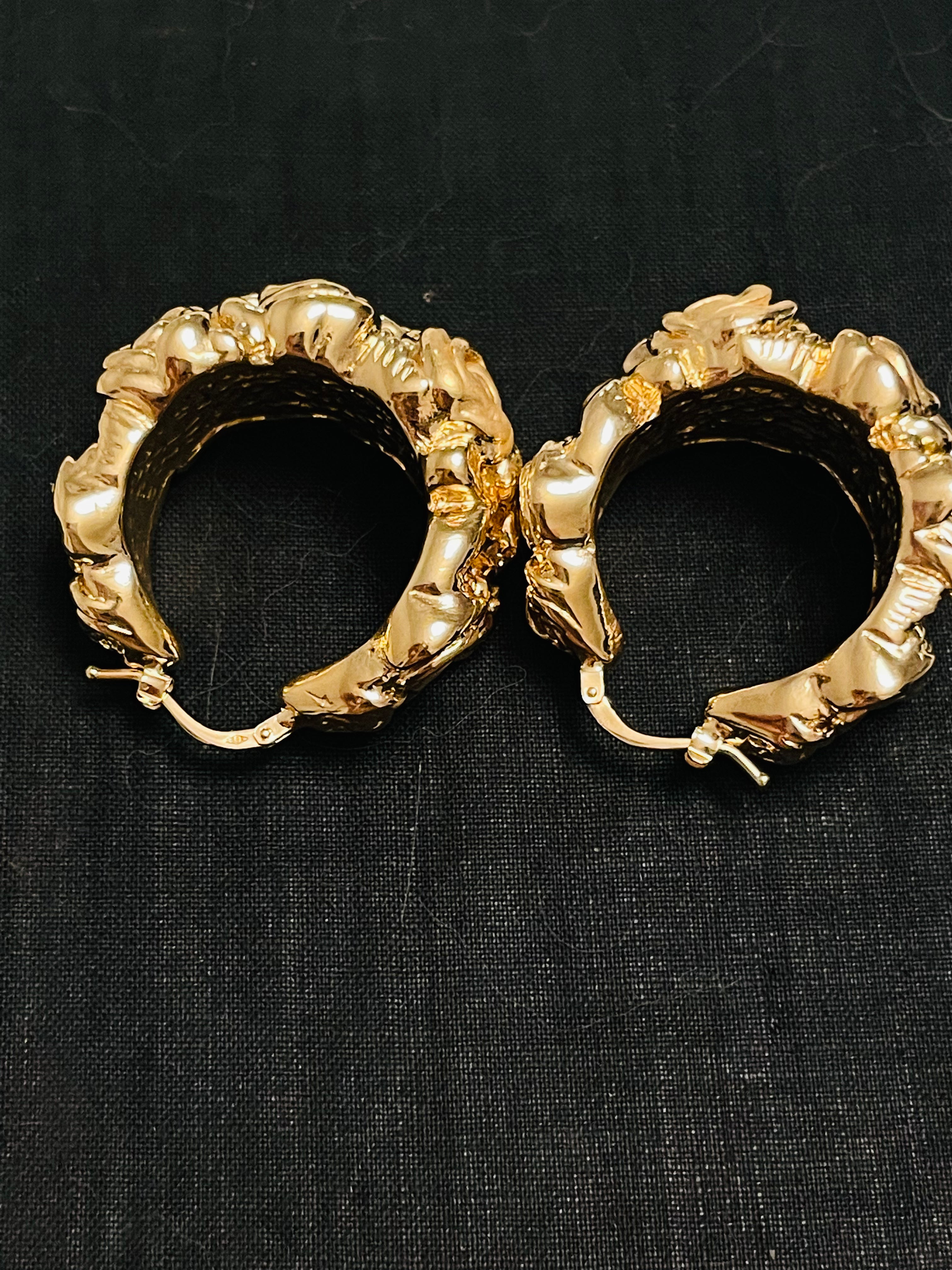 1.25" 14K Yellow Gold Italian Rose Wide Hoop Earrings