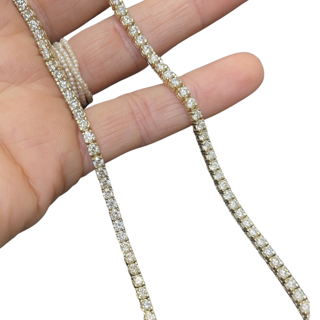 9.87CT Diamond Tennis Necklace 14K Yellow Gold 16.25”