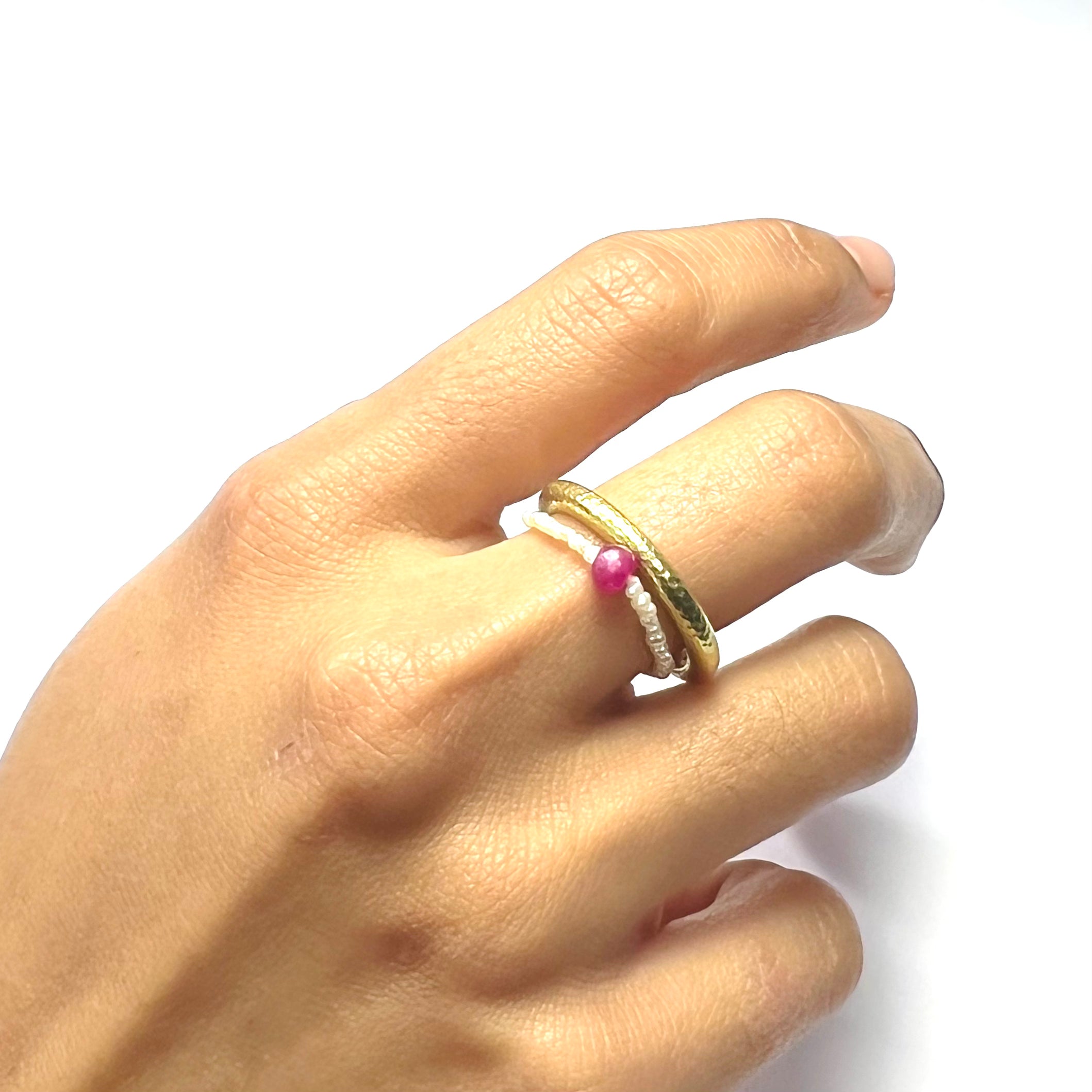Natural Seed Pearl Eternity Rough Ruby Ring Size 7.5