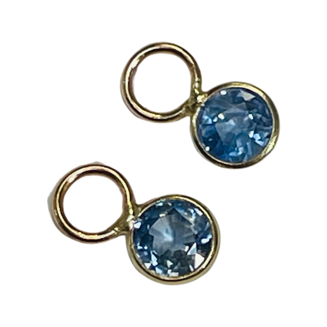 14K Yellow Gold Round Sapphire Hoop Earring Charm Pair