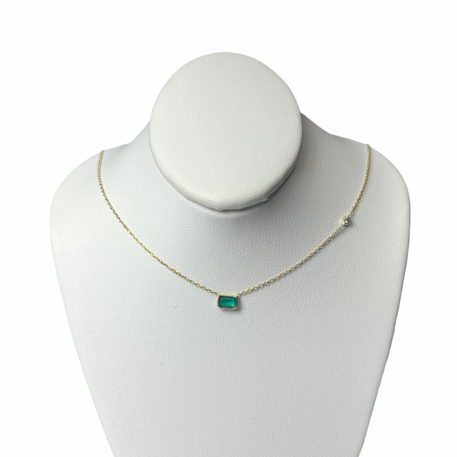Emerald & Diamond 18"-16" 14K Yellow Gold Cable Chain Necklace