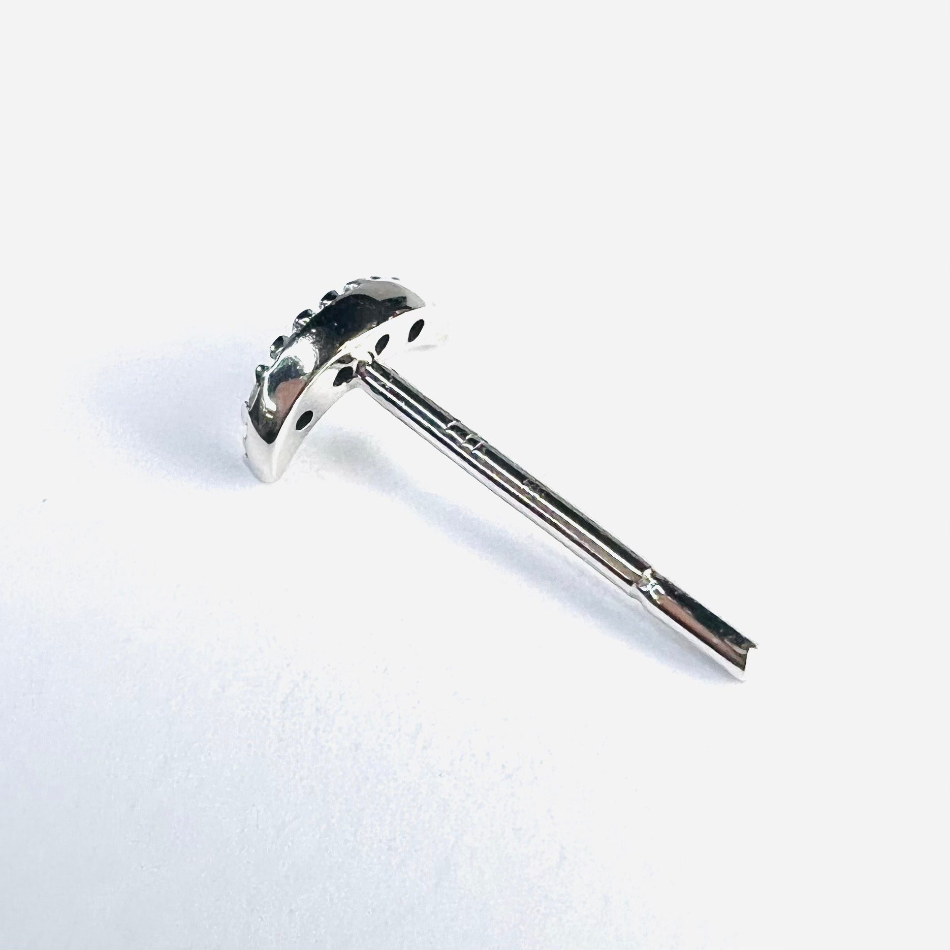 14K White Gold Crescent Moon Diamond Single Stud 6x3mm