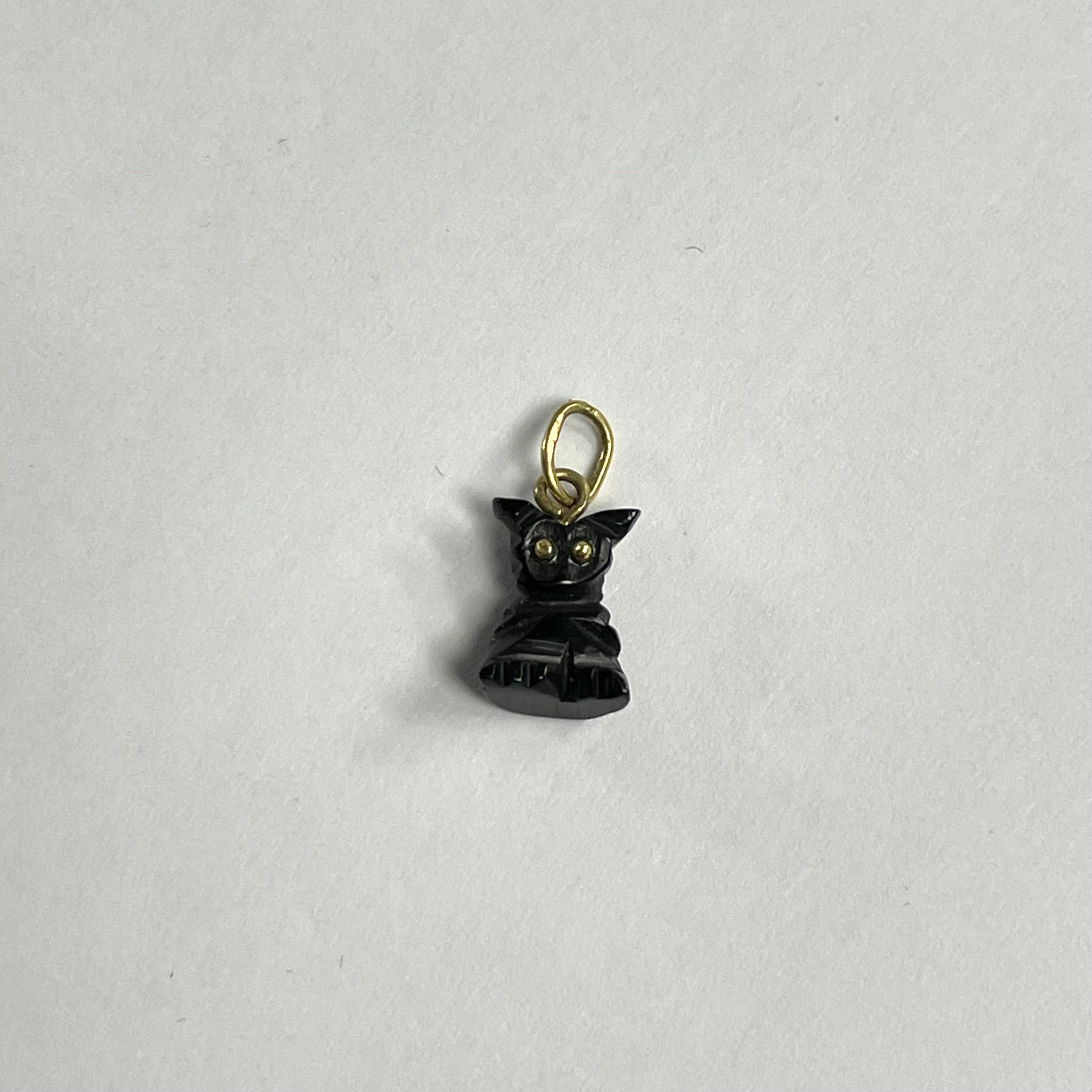 14K Yellow Gold Natural Jet Black Owl Charm