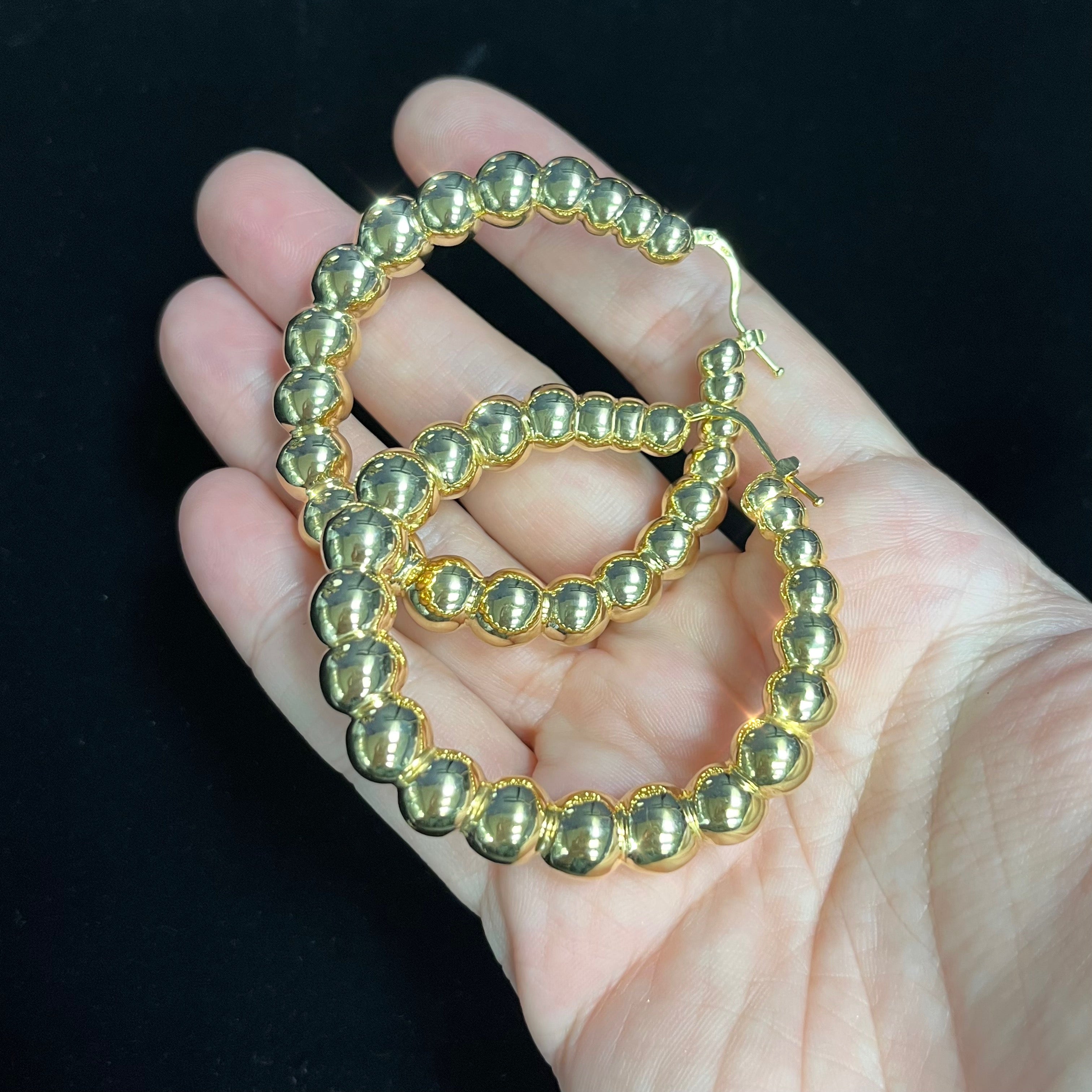 Bubbly & Bendy 2" 7mm 14K Yellow Gold Hoop Earrings