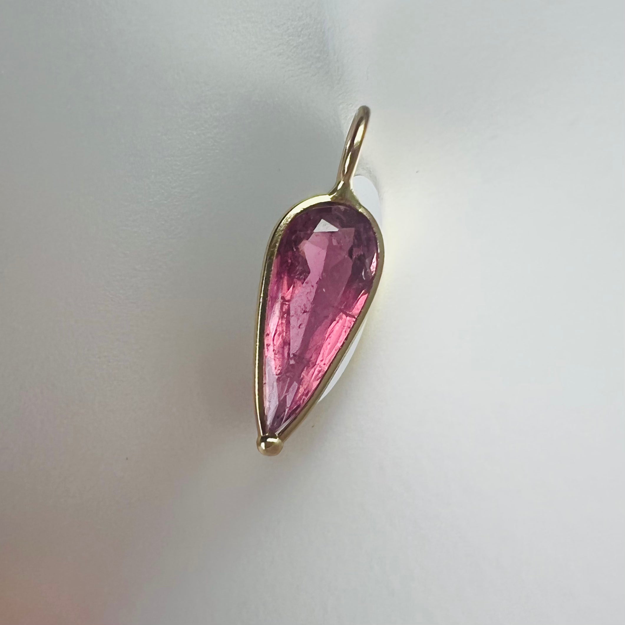 .96CT Natural Pink Pear Tourmaline 14K Yellow Gold Pendant Charm 16x5mm
