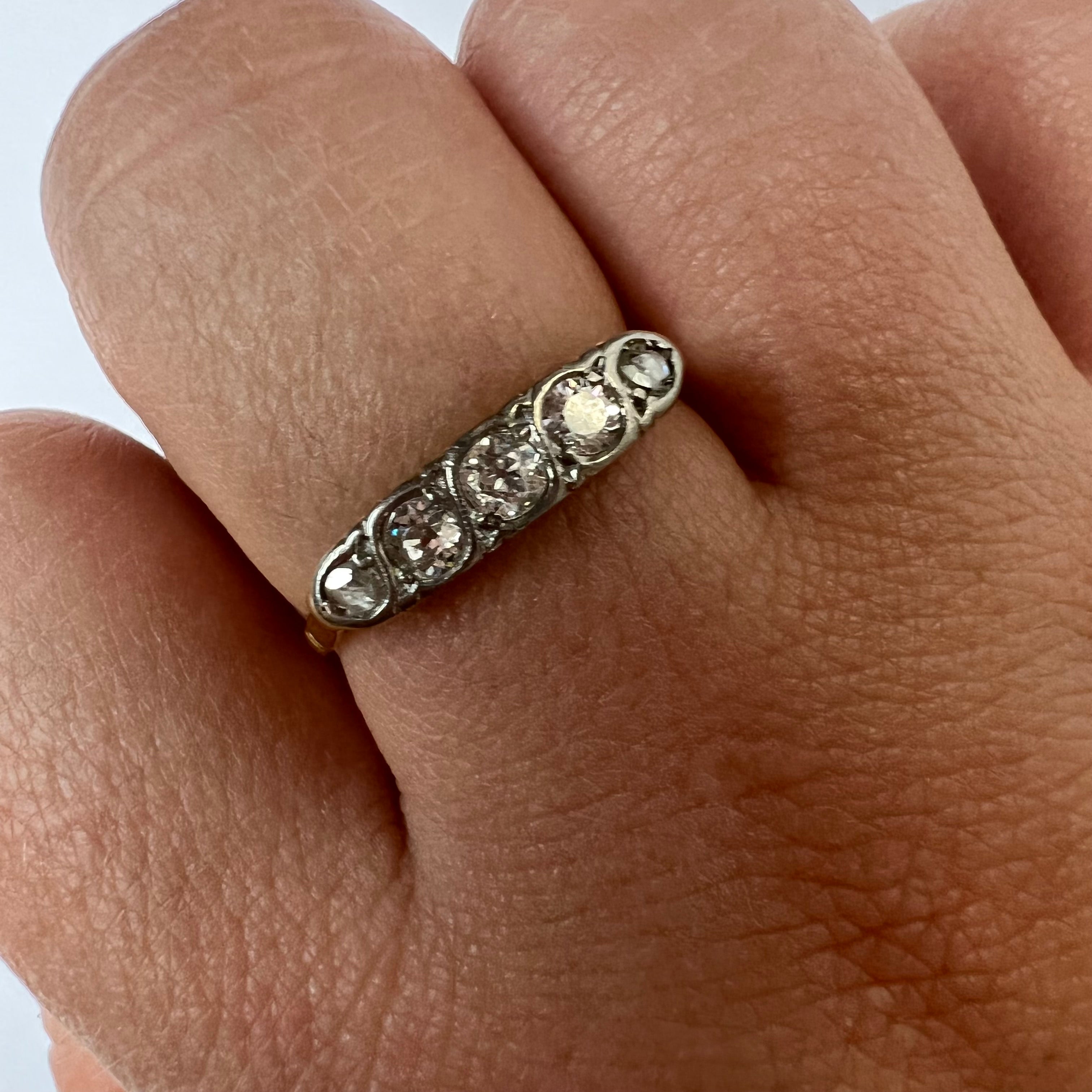 Antique 18K Yellow Gold and Platinum 0.45CTW Diamond Ring Band Size 8
