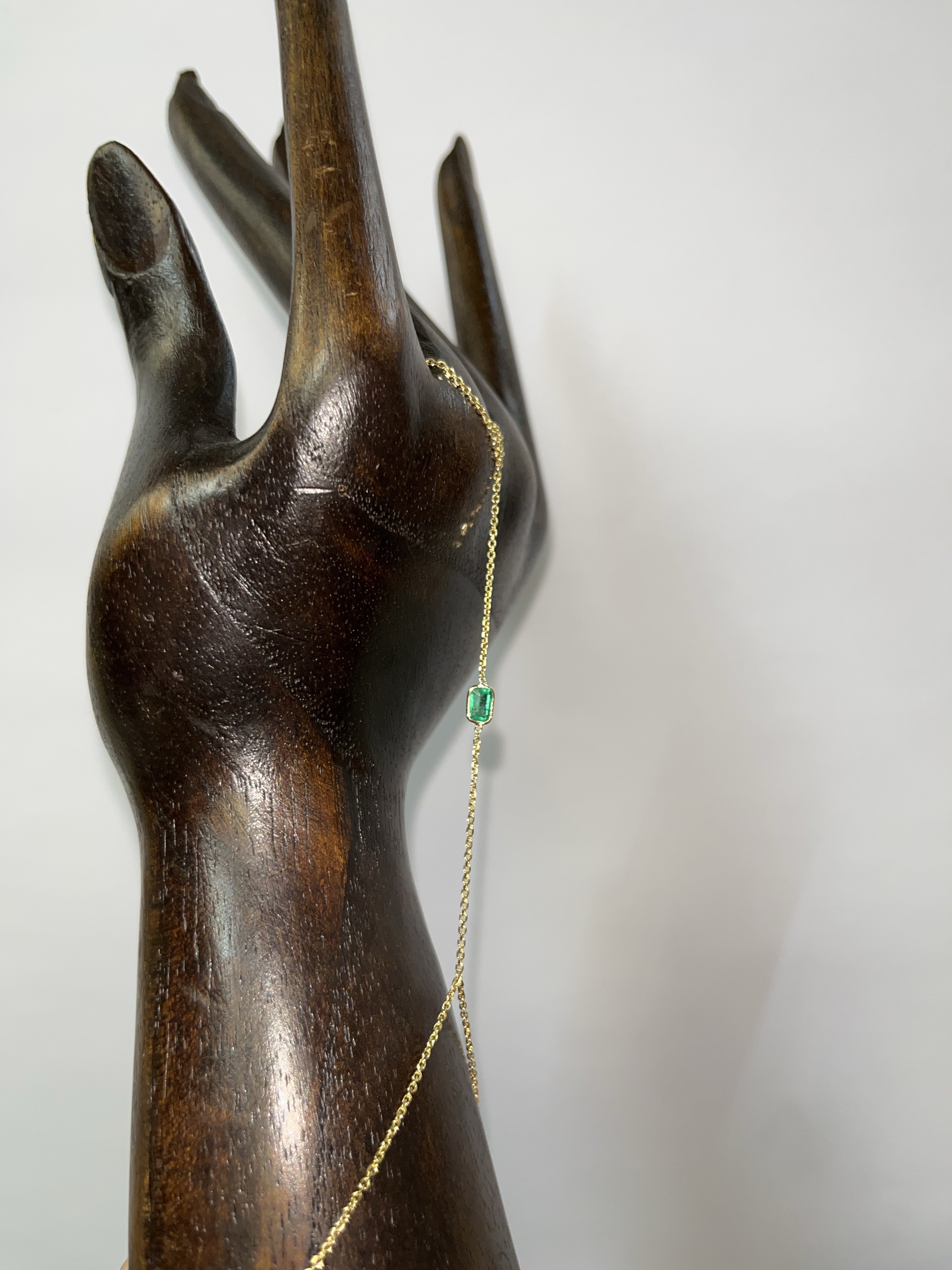 Colombian Emerald Handchain 14k Yellow Gold