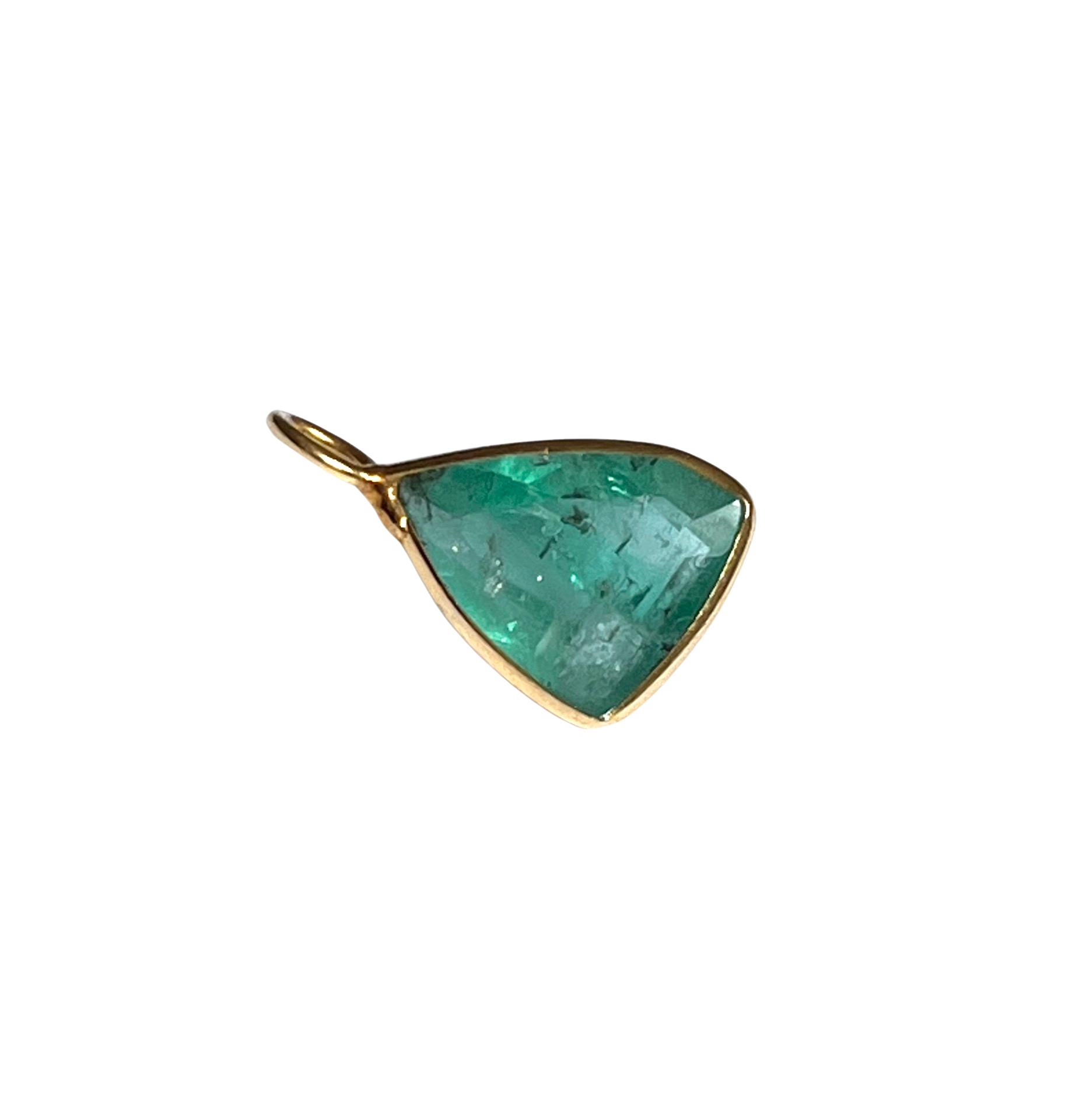 2ct Unusual Shape Colombian Emerald 14K Yellow Gold Pendant Charm