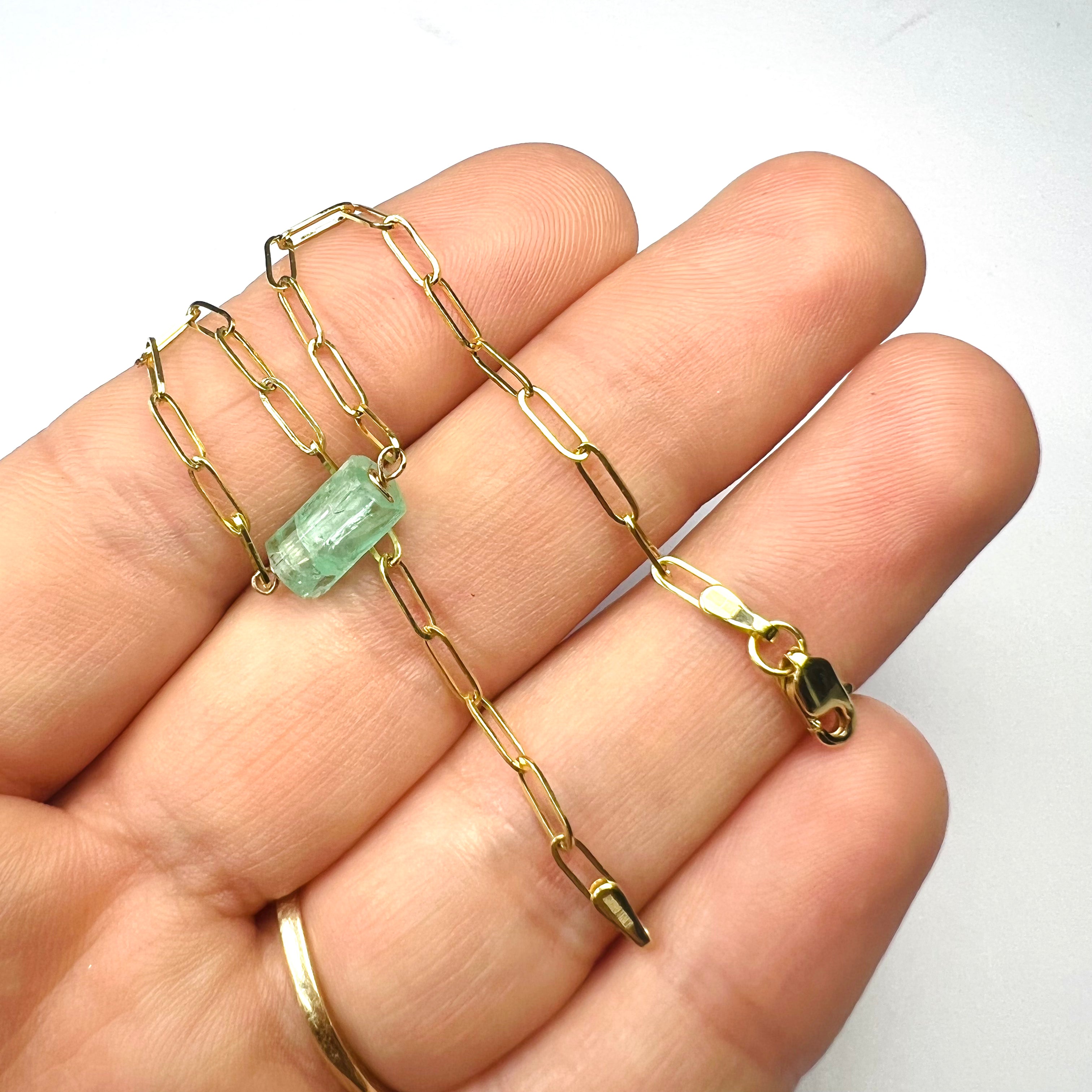 Rough Emerald Bracelet in Solid 14k Yellow Gold 7"
