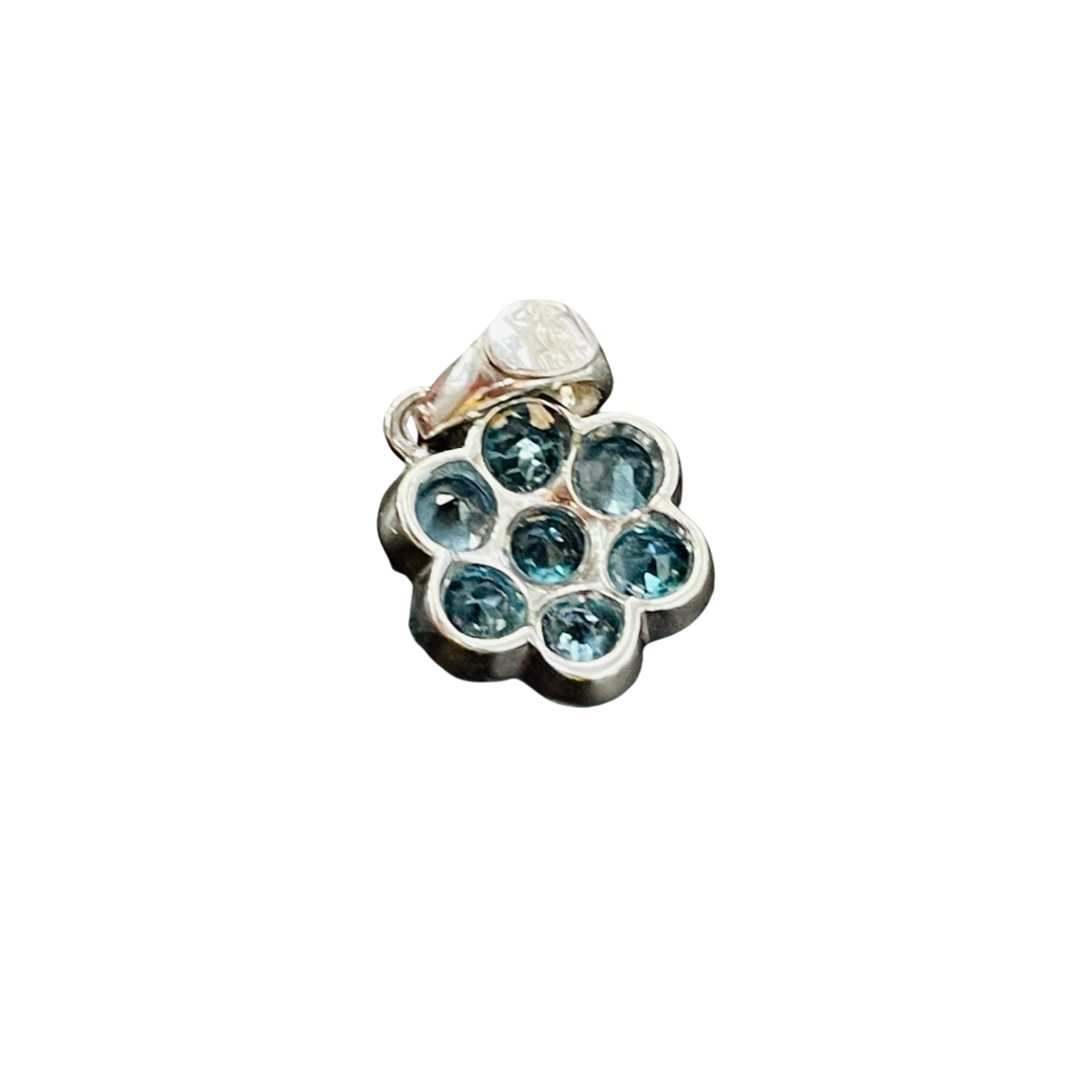 Blue Topaz Flower 14K White Gold Charm Pendant