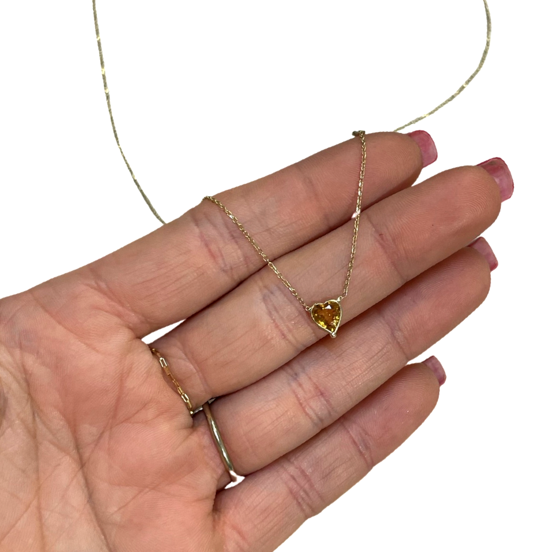 .75CT Orange Sapphire Heart and Diamond 18" 14k Yellow Gold Necklace