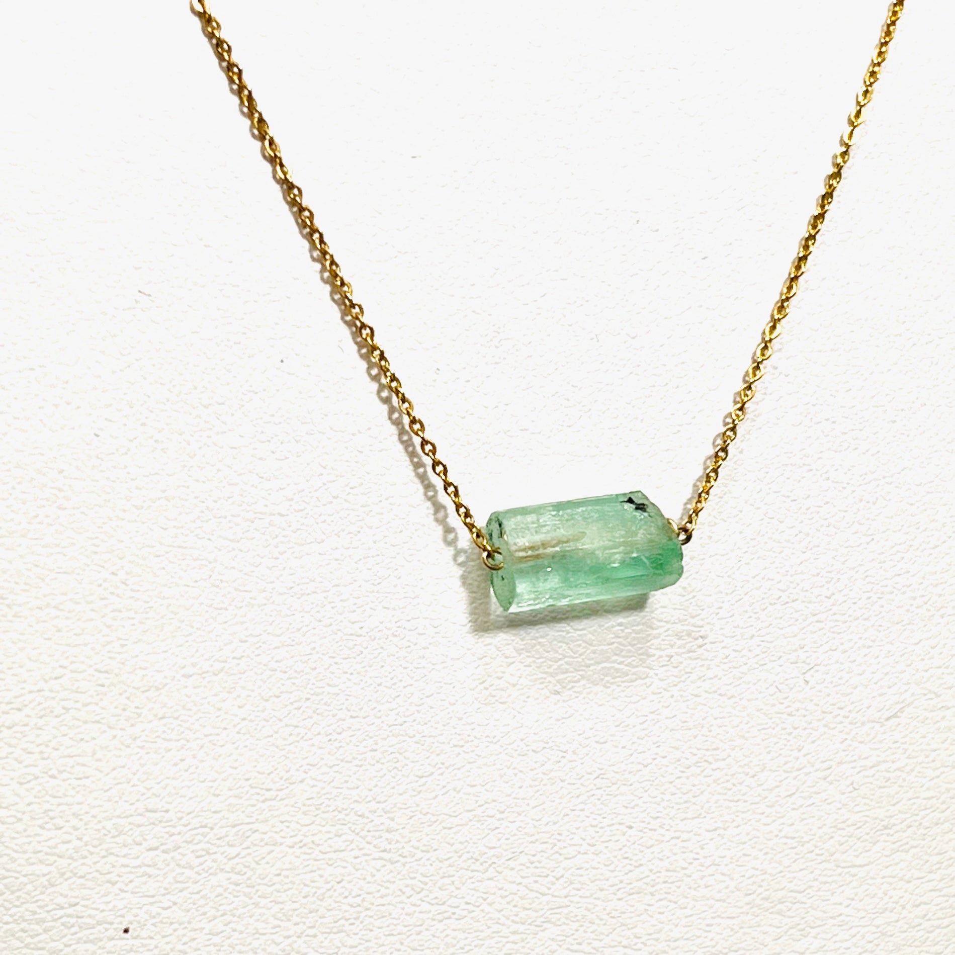 Rough Emerald 16-18" 14K Yellow Gold Necklace
