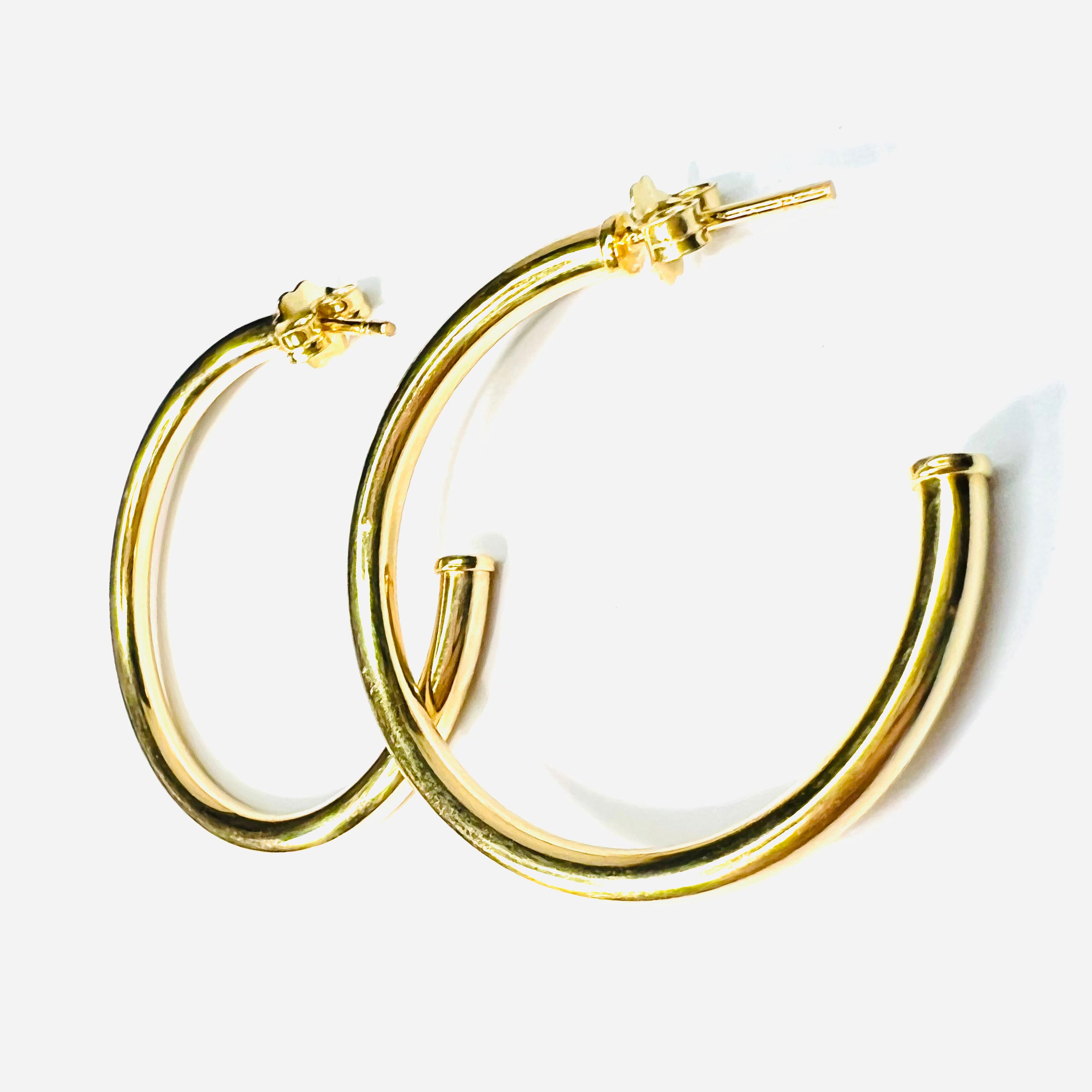 Solid 14k Yellow Gold Smooth Half Earring Hoop 1.4" 2.86g