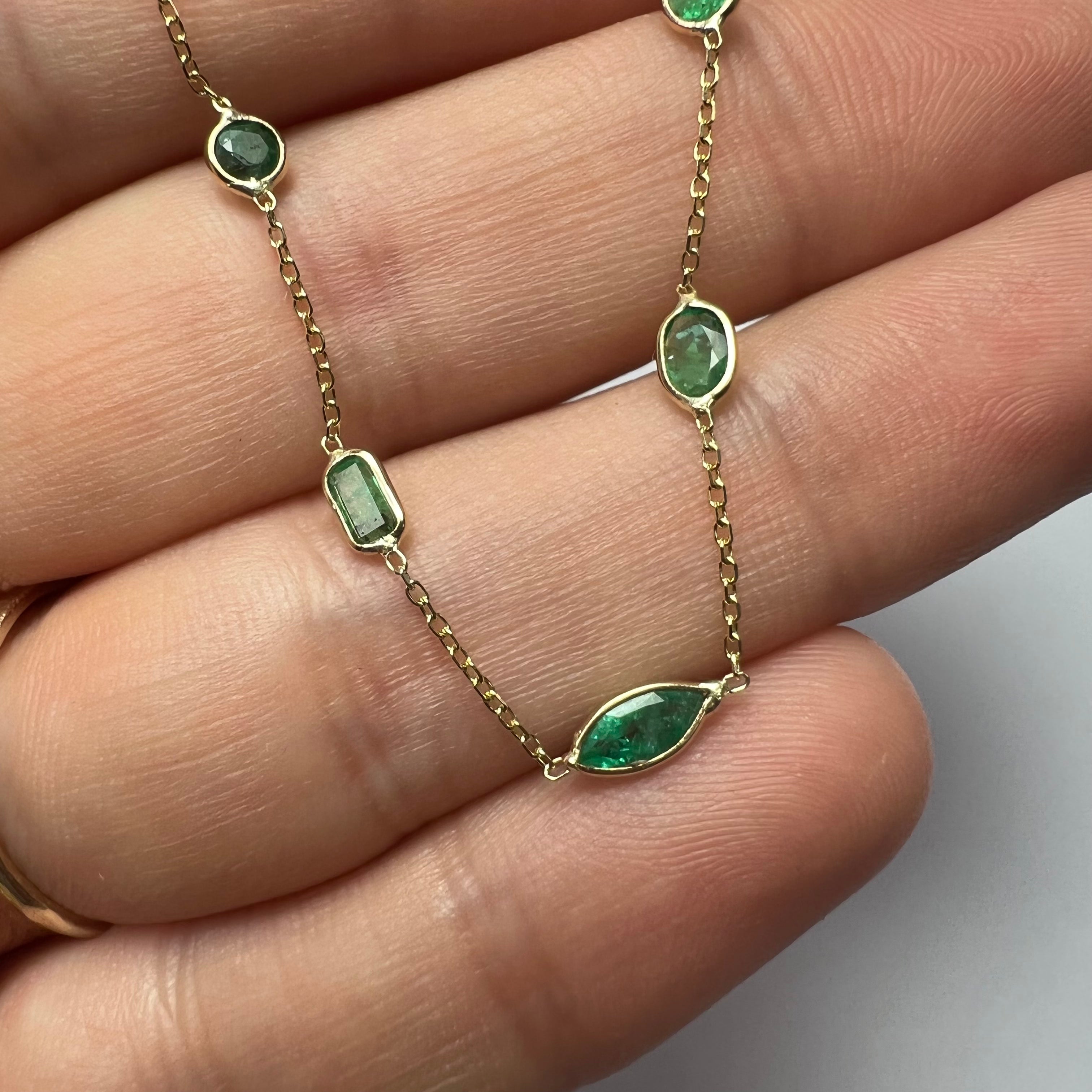 Emeralds By The Yard 16" 14k Yellow Gold Necklace