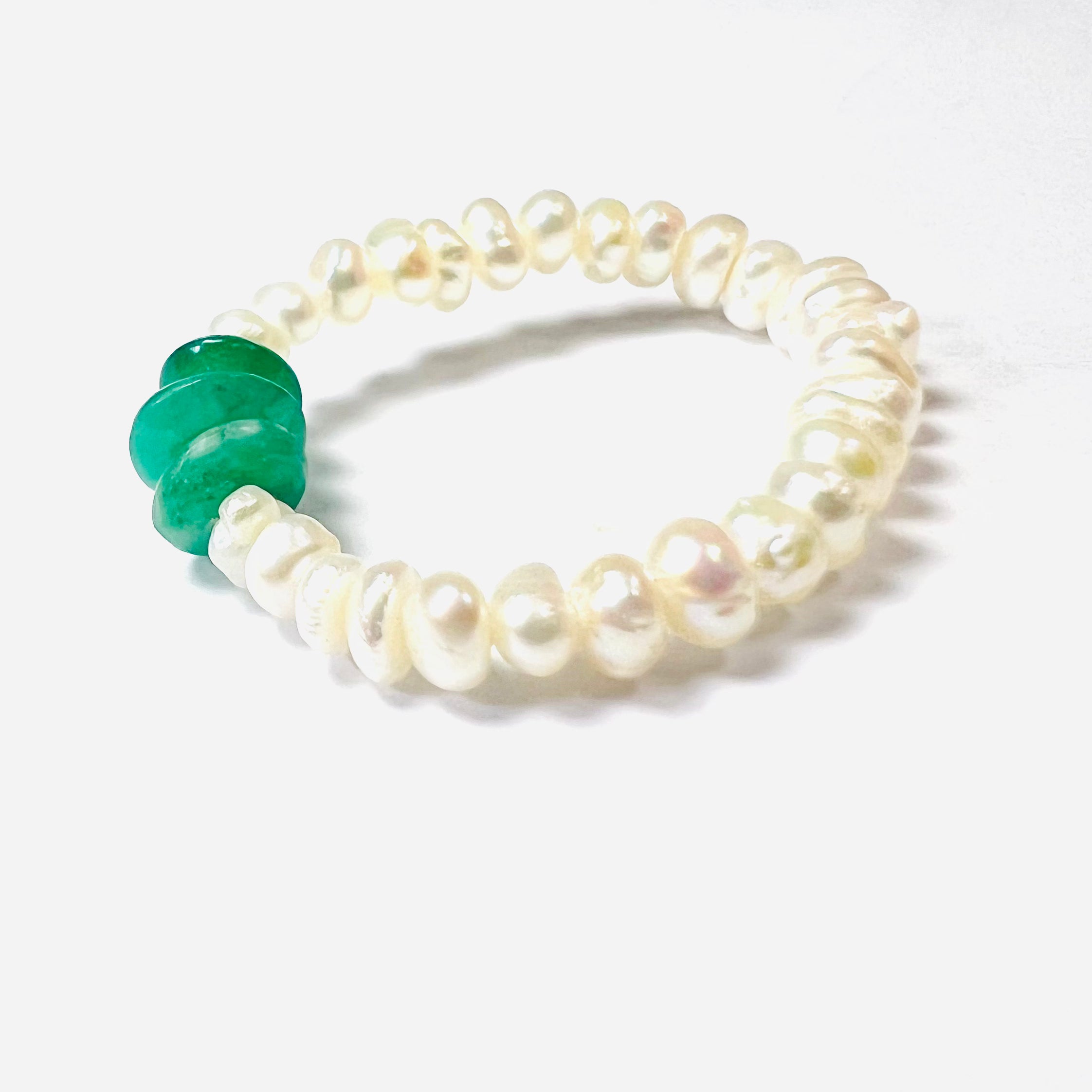 Natural Seed Pearl Eternity Natural Emerald Ring Size 4.5