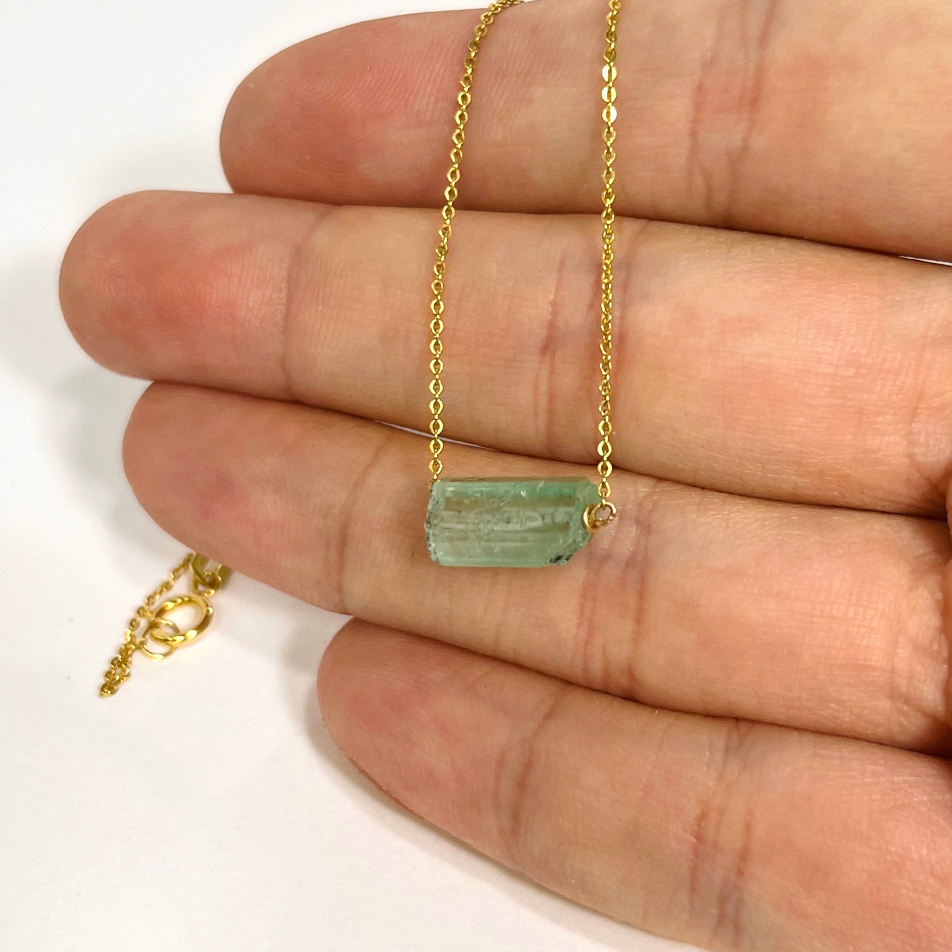 Rough Emerald 16-18" 14K Yellow Gold Necklace