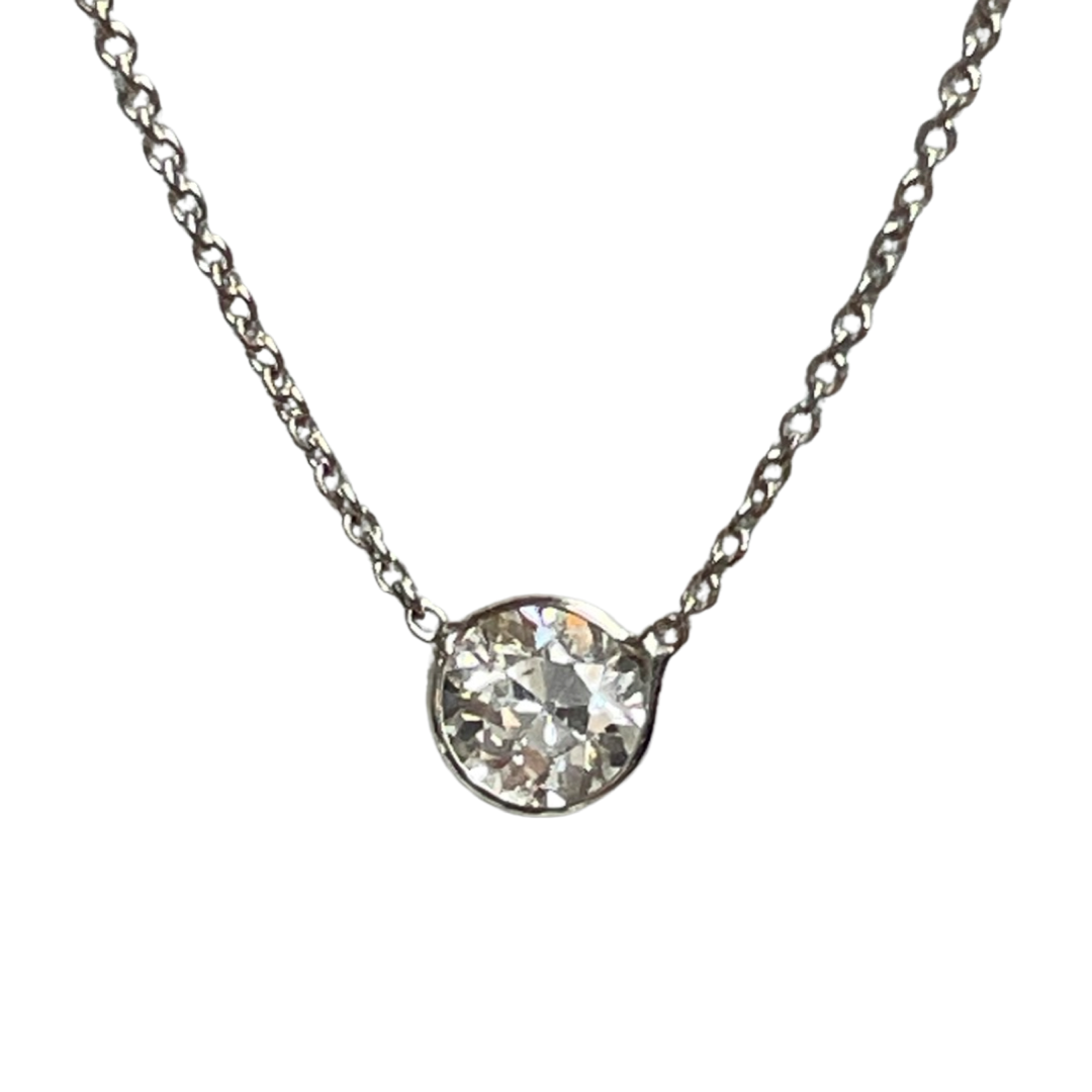 .53CT Old Mine Diamond Solitaire 16" 18K White Gold Necklace