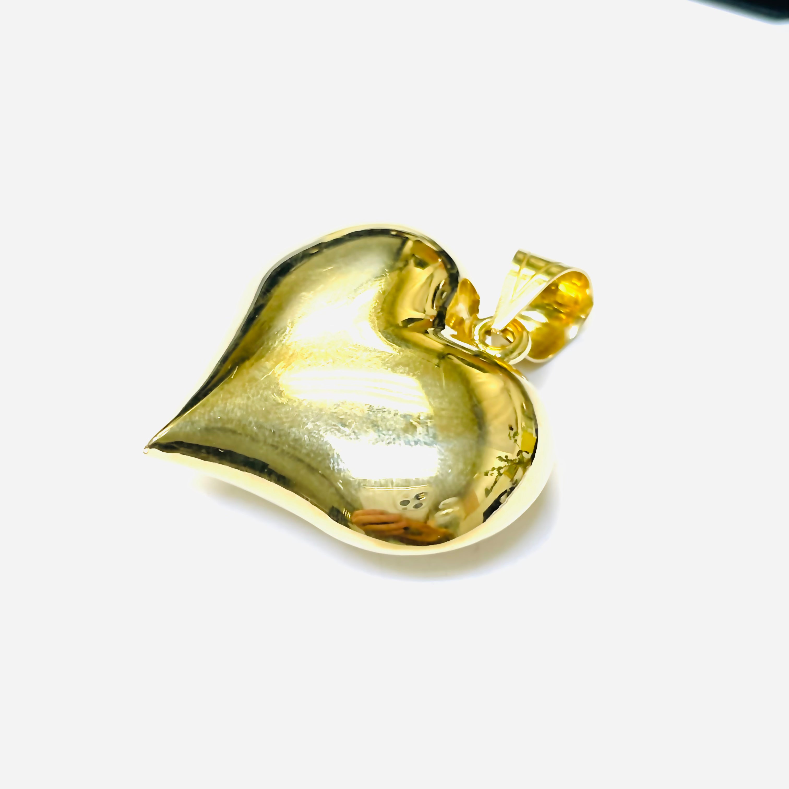 14K Yellow Gold Puffed Heart Pendant Charm 1.75”