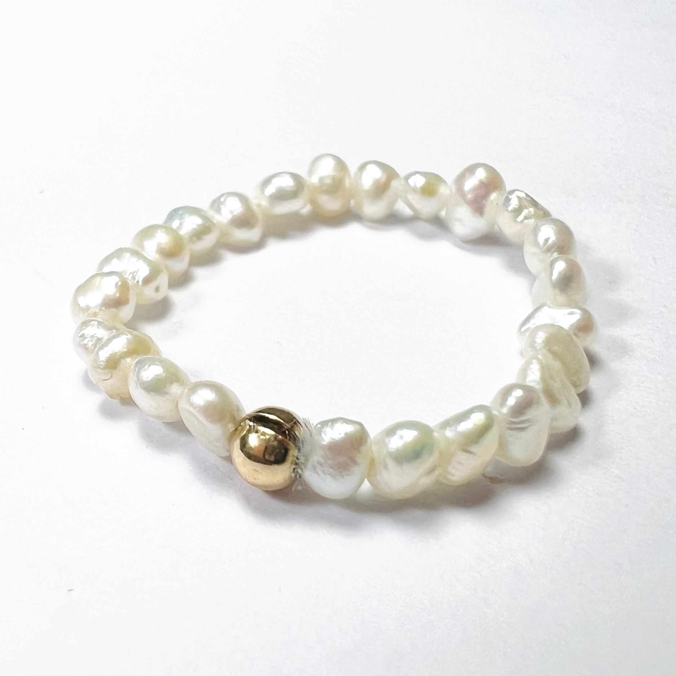 Natural Seed Pearl Eternity Yellow Gold Bead Ring 9