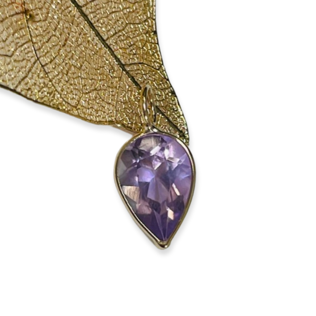 1.7CT Lavendar Amethyst Pear 14K Yellow Gold Pendant Charm 15x8mm