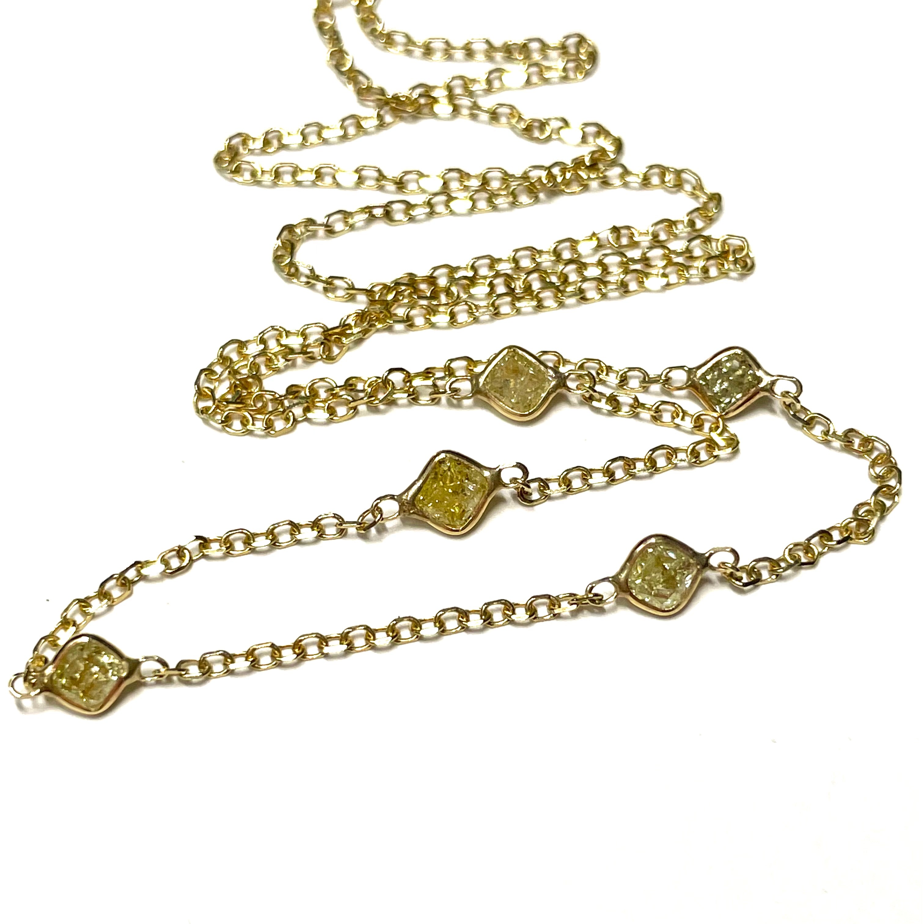 Yellow Cushion 5 Diamonds 14K Yellow Gold Necklace