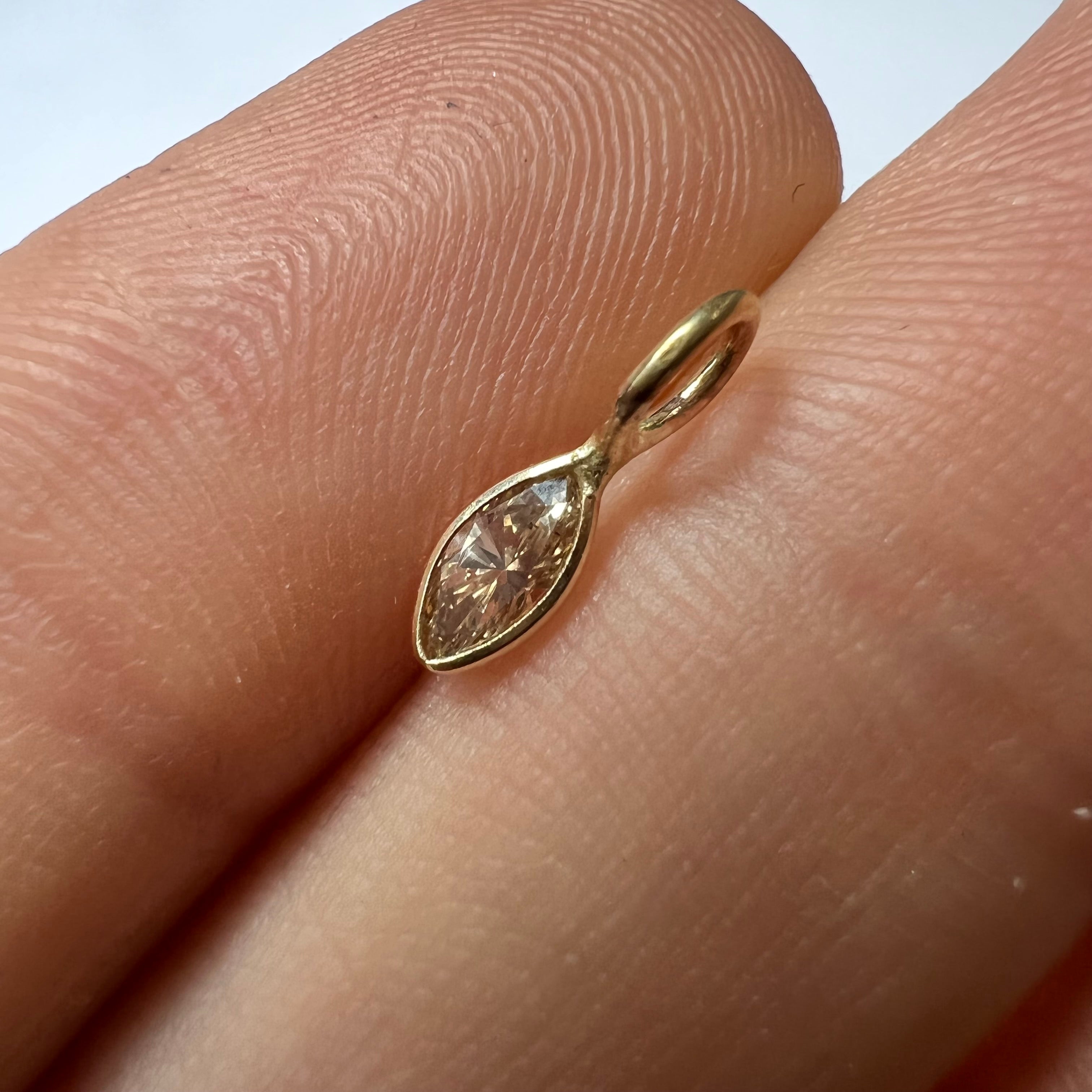 .15CT Natural Champagne Marquise Diamond 14K Yellow Gold Pendant Charm 11x3mm