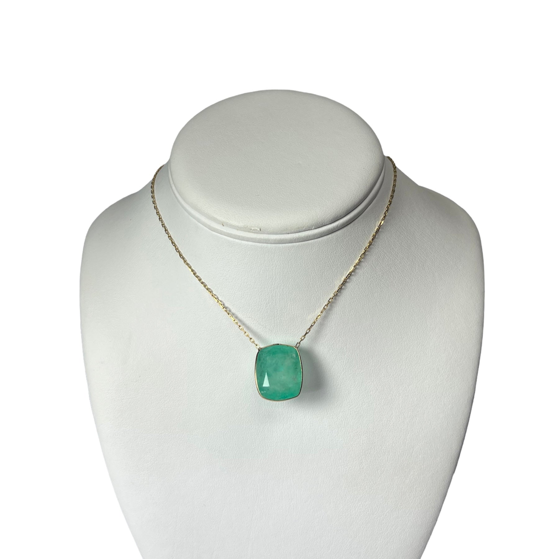 Large Emerald 24" 14K Yellow Gold Cable Chain Necklace