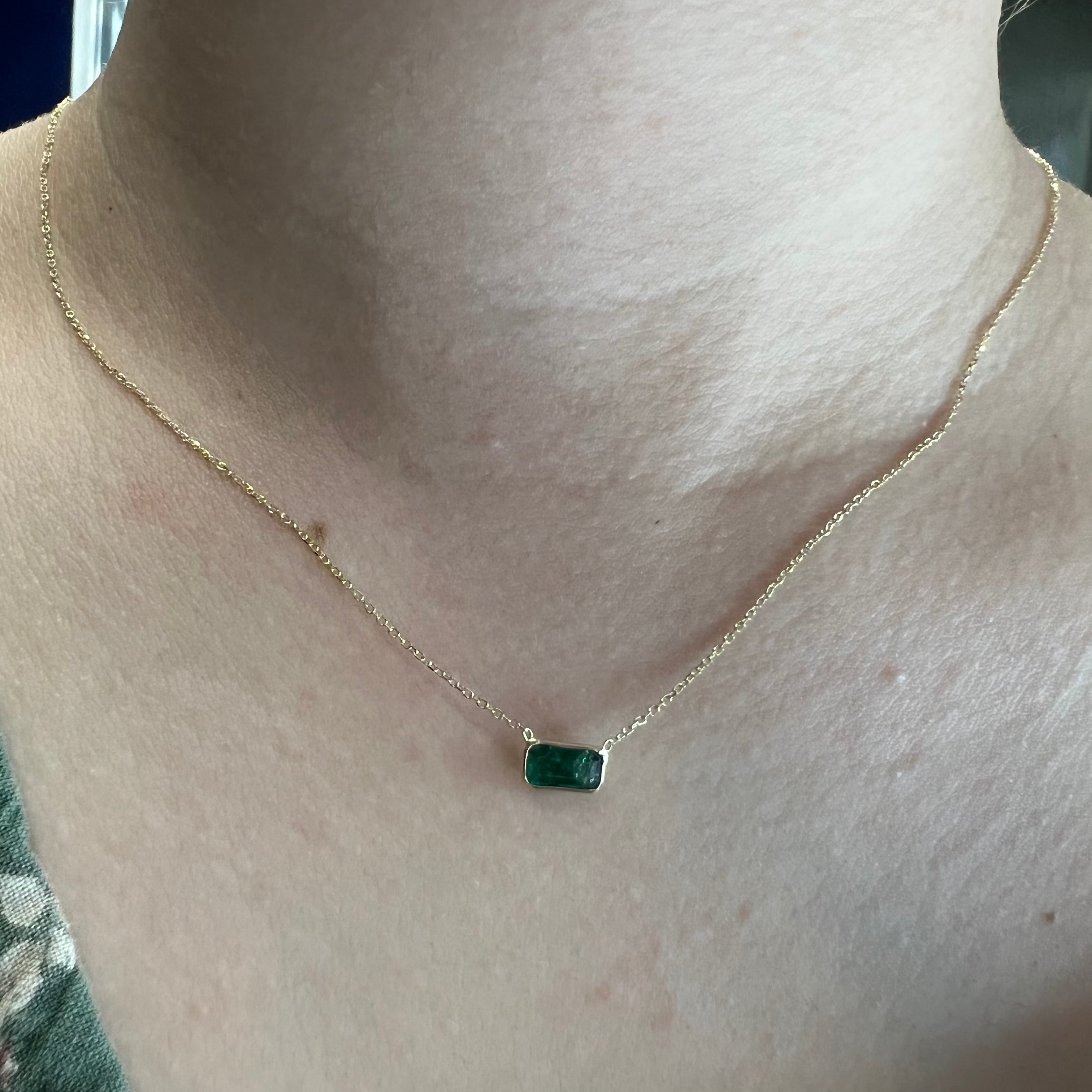 .60ct Emerald 18" 14K Yellow Gold Cable Chain Necklace