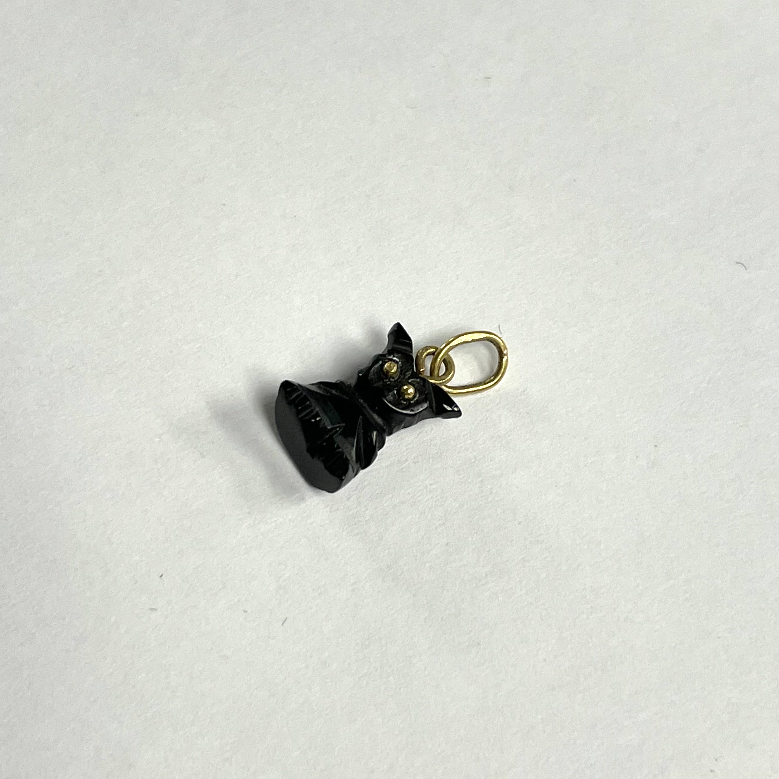 14K Yellow Gold Natural Jet Black Owl Charm