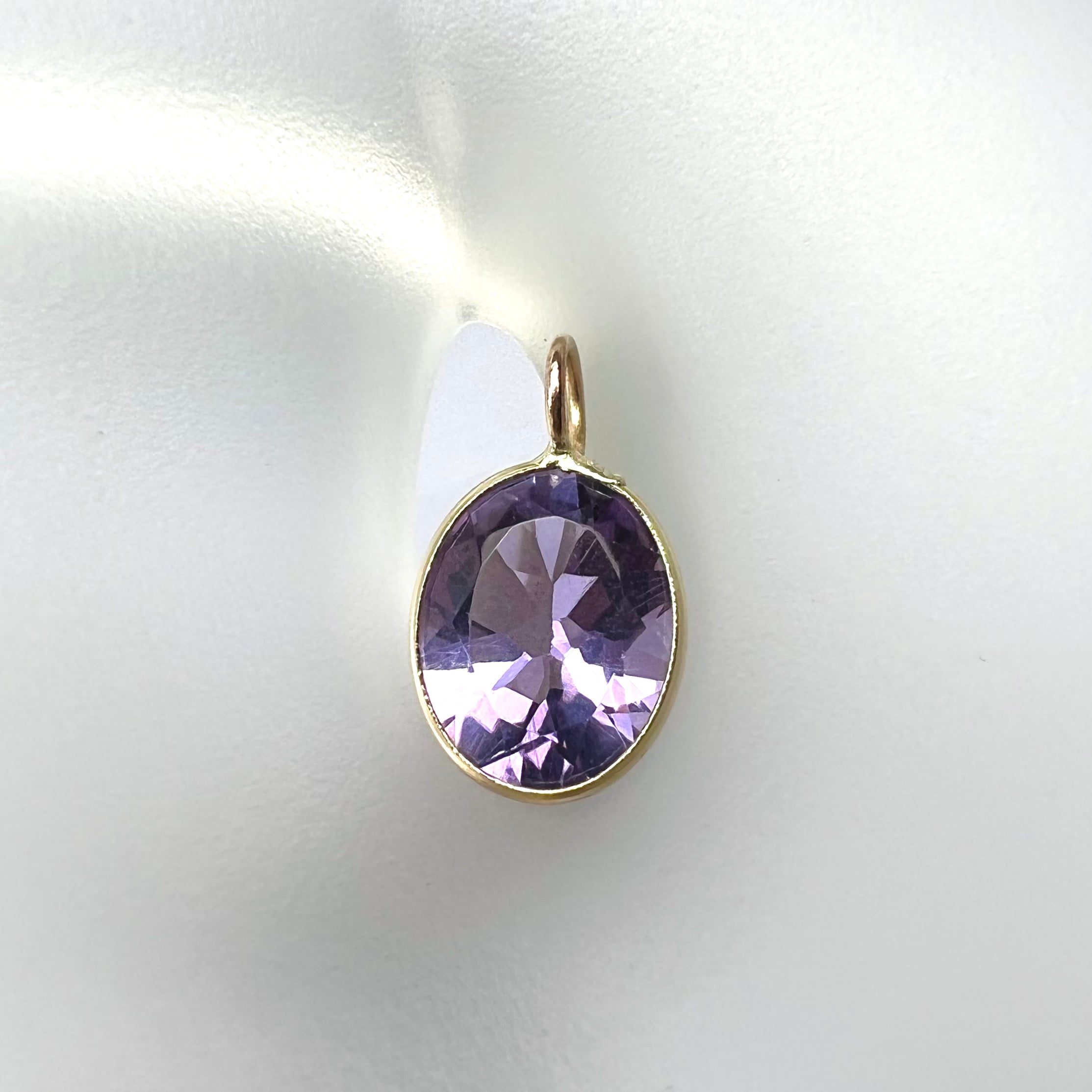 2.12CT Natural Oval Amethyst 14K Yellow Gold Pendant Charm 15x8mm