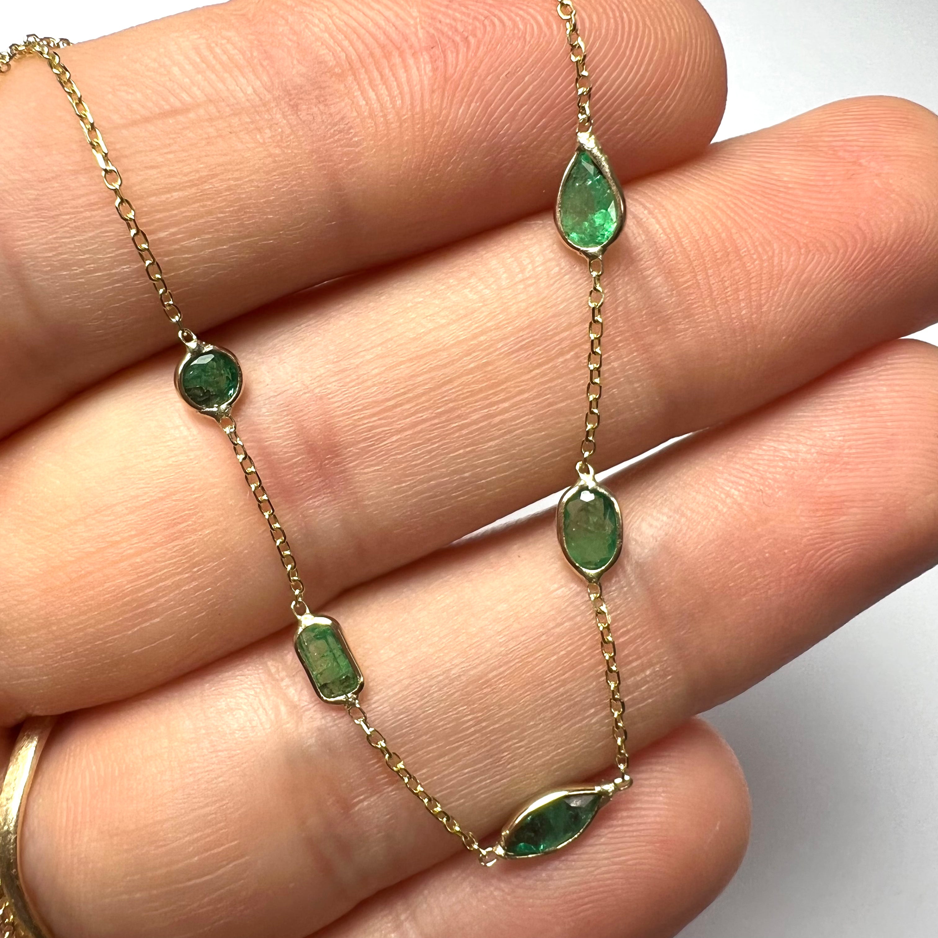 Emeralds By The Yard 16" 14k Yellow Gold Necklace