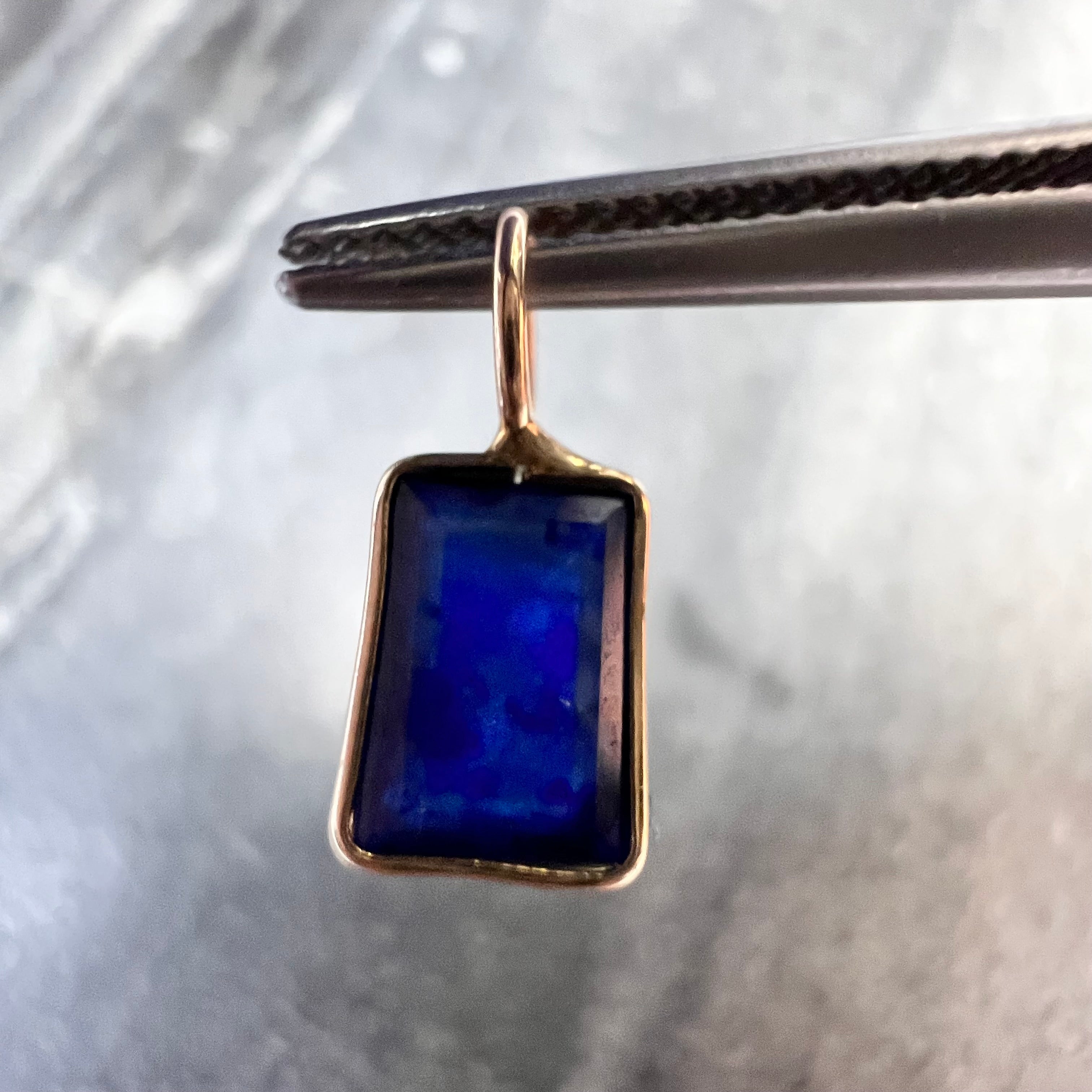 Natural Sapphire Emerald Cut 14K Yellow Gold Pendant Charm 13x5.5mm