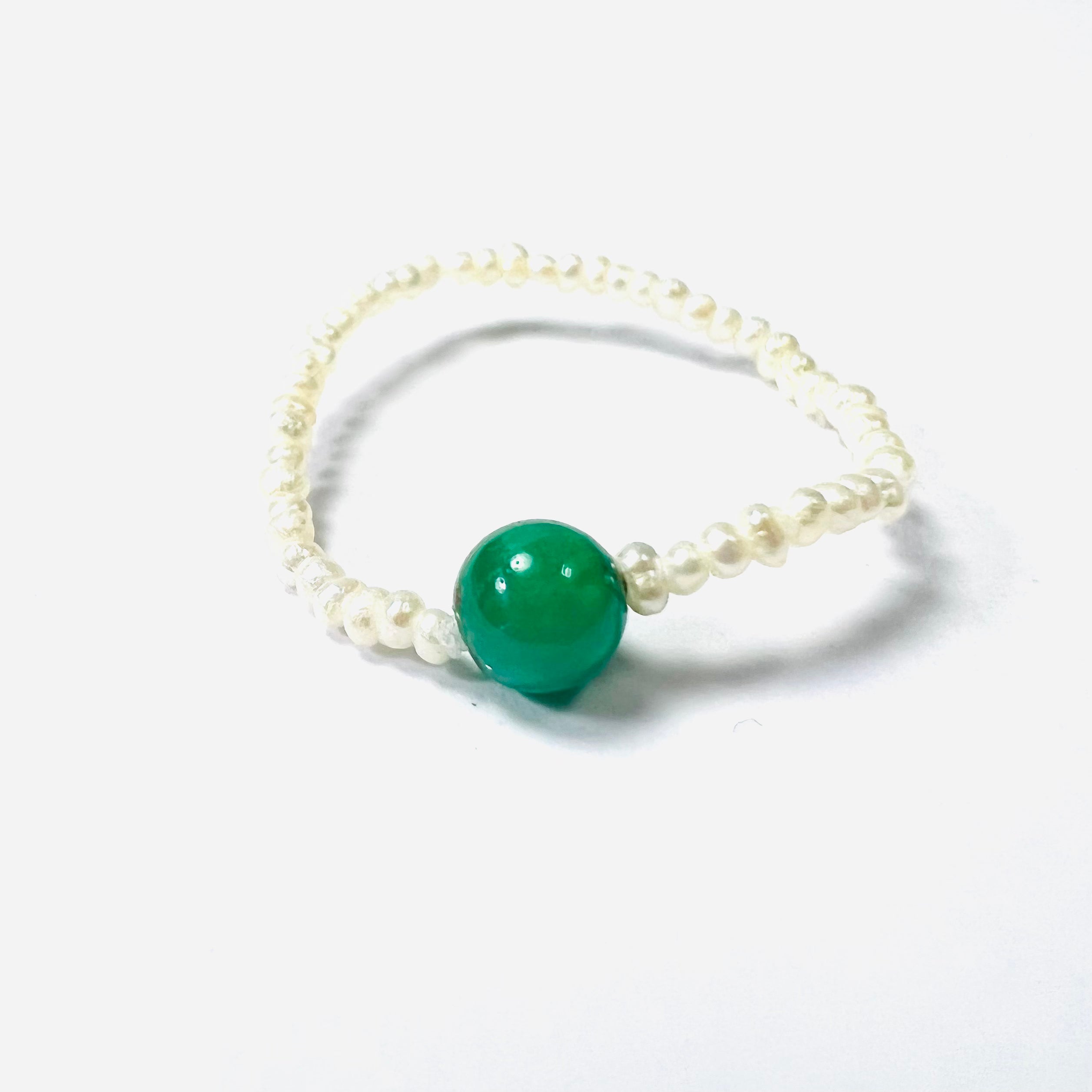 Natural Seed Pearl Eternity Colombian Emerald Ring Size 7