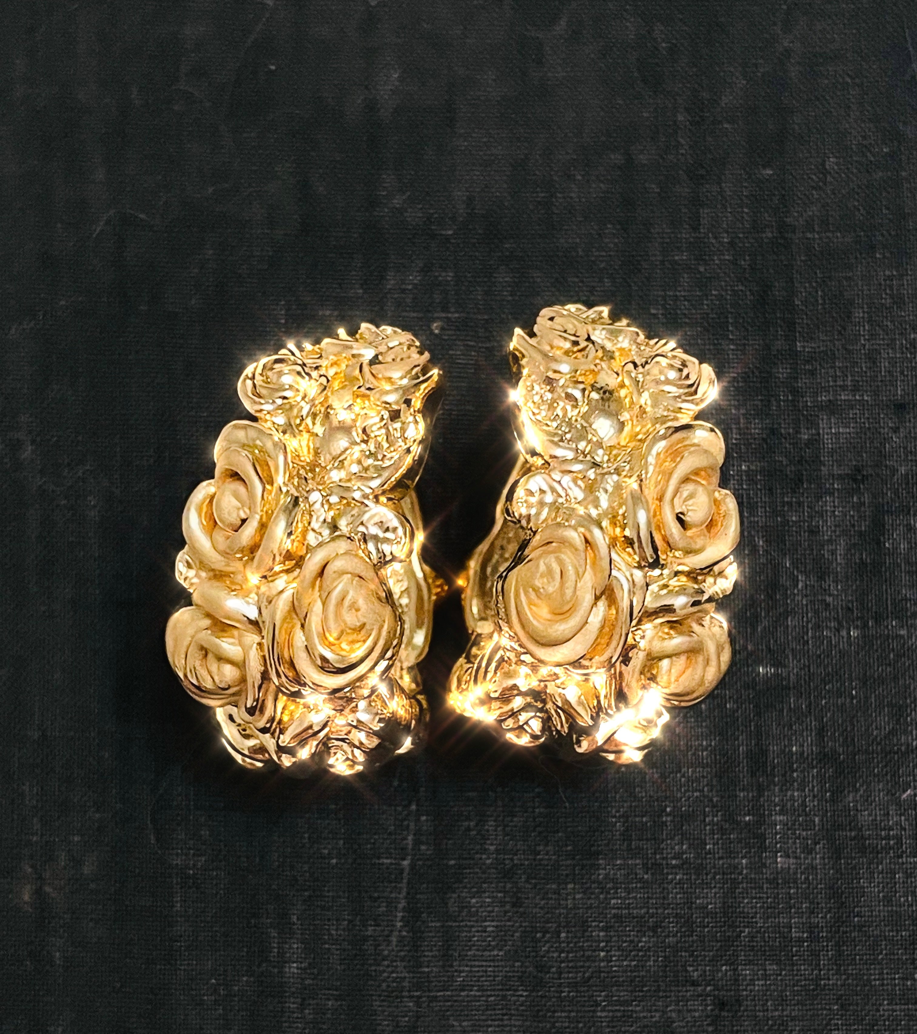 1.25" 14K Yellow Gold Italian Rose Wide Hoop Earrings