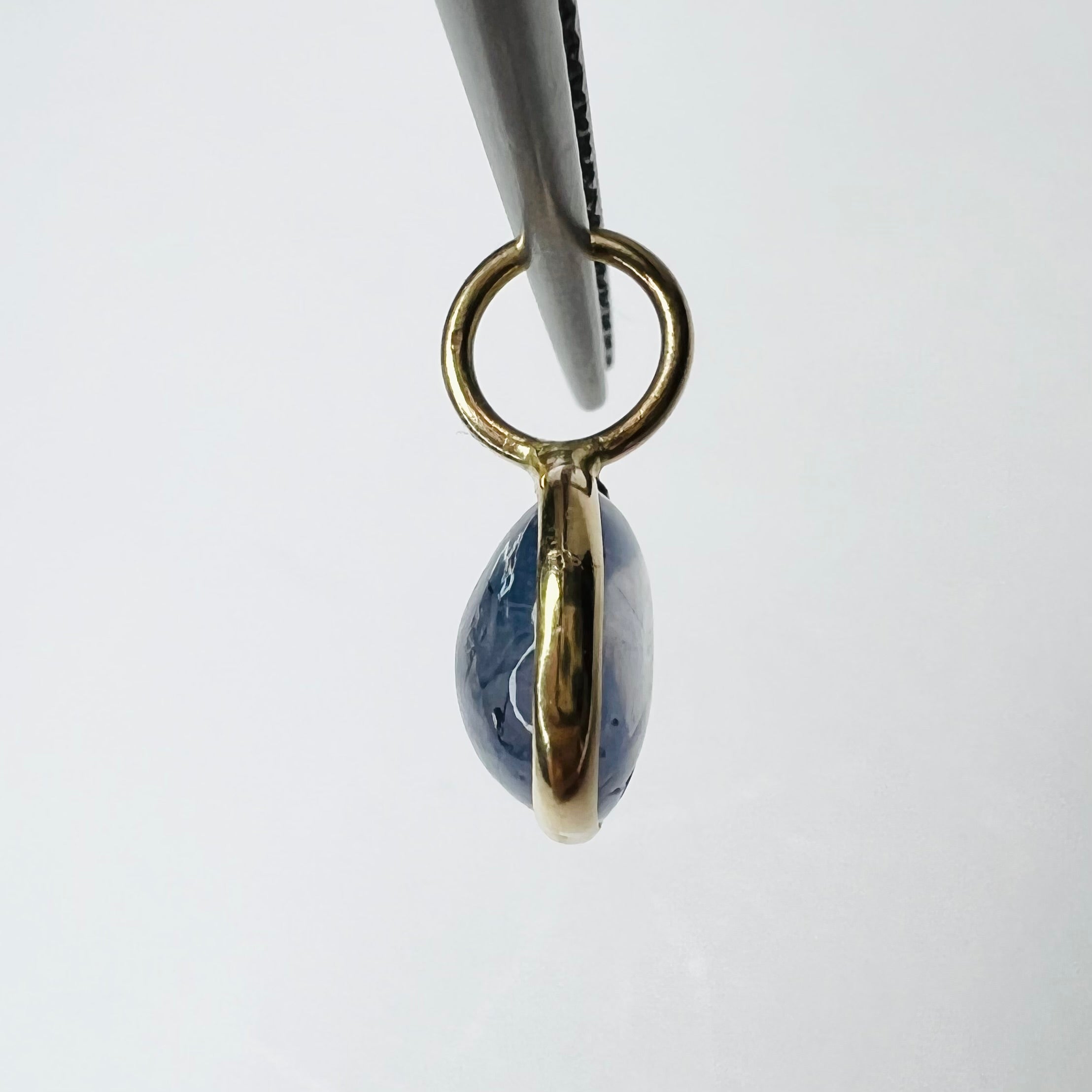 Natural Cabochon Sapphire 14K Yellow Gold Pendant Charm 15X9mm