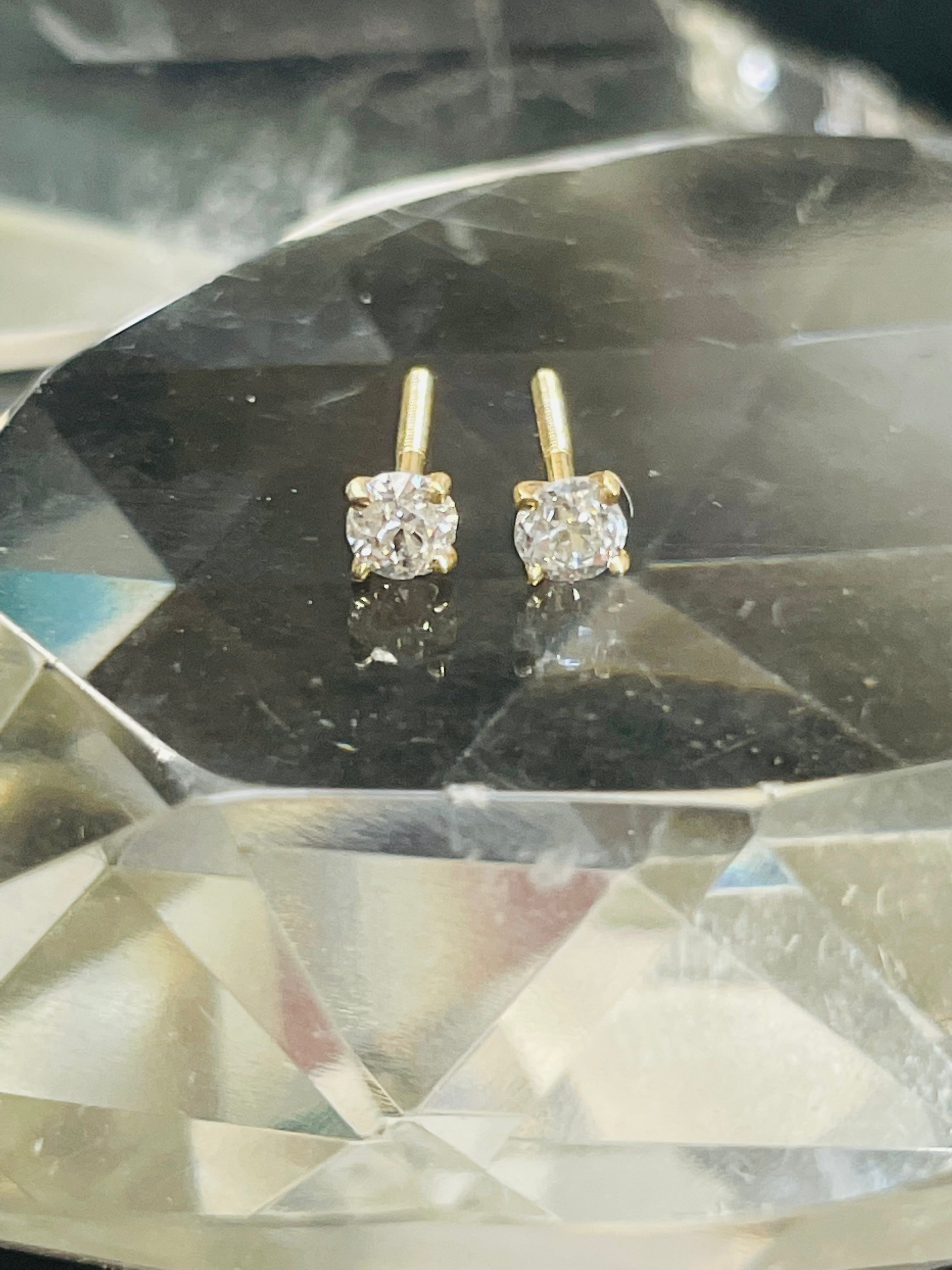 .30CT Round Old Mine Diamond G VS2 SI2 14K Yellow Gold Screwback Earring Studs