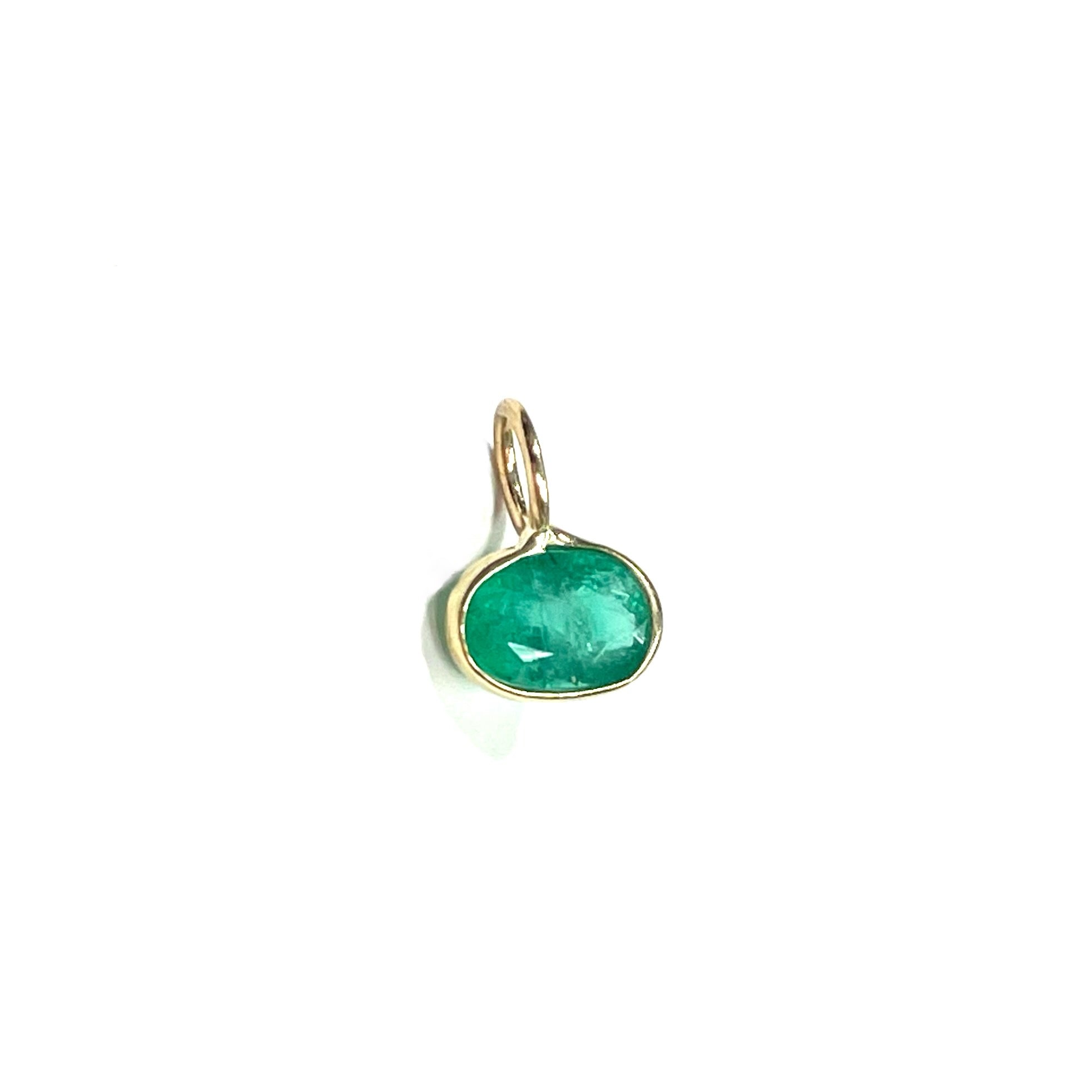 Natural Oval Emerald 14K Yellow Gold Pendant Charm