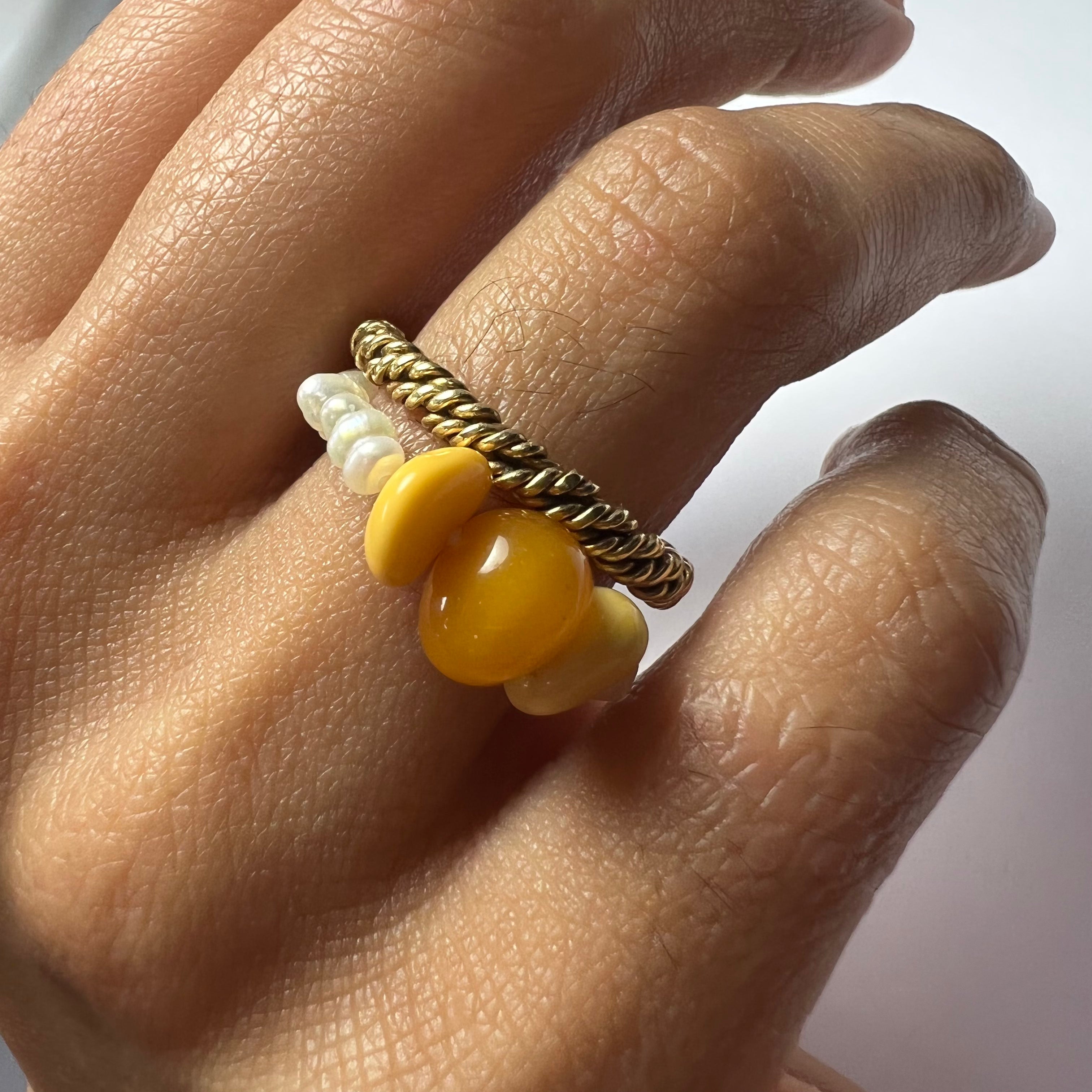 Natural Seed Pearl Amber Eternity Ring Size 7