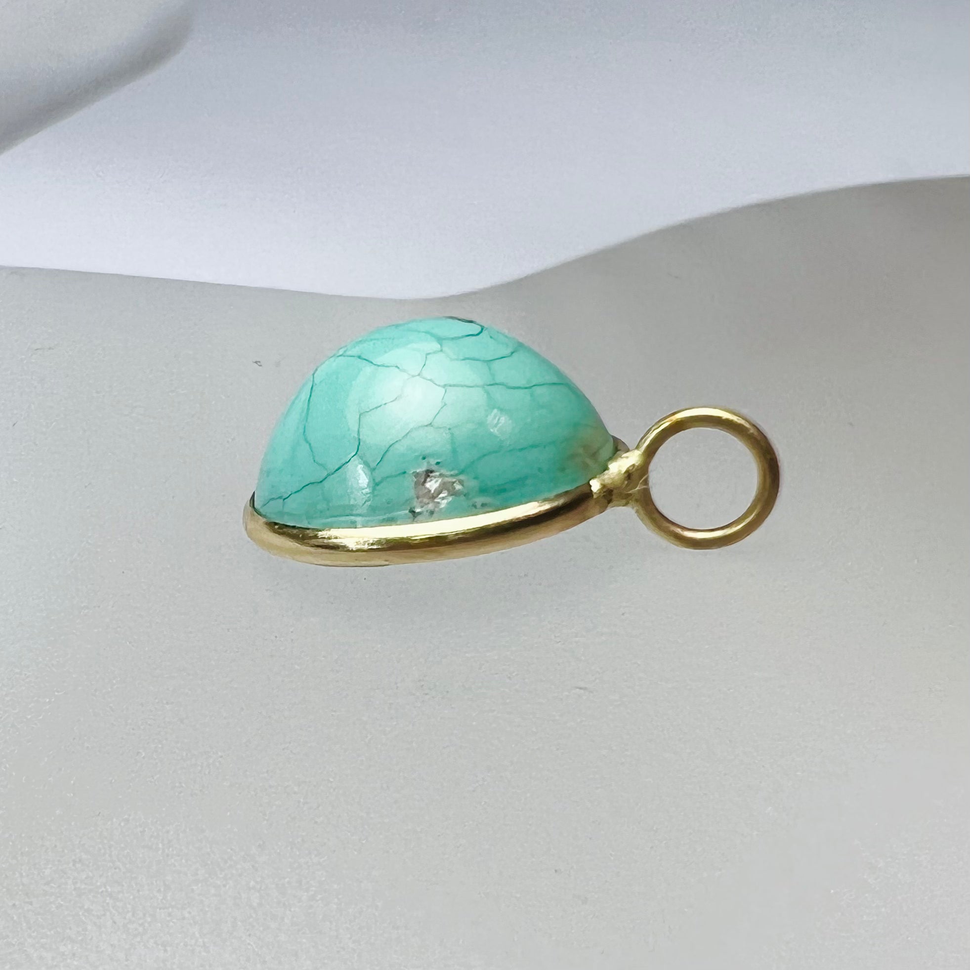 14k Turquoise Yellow Gold Pendant Charm 17x11mm