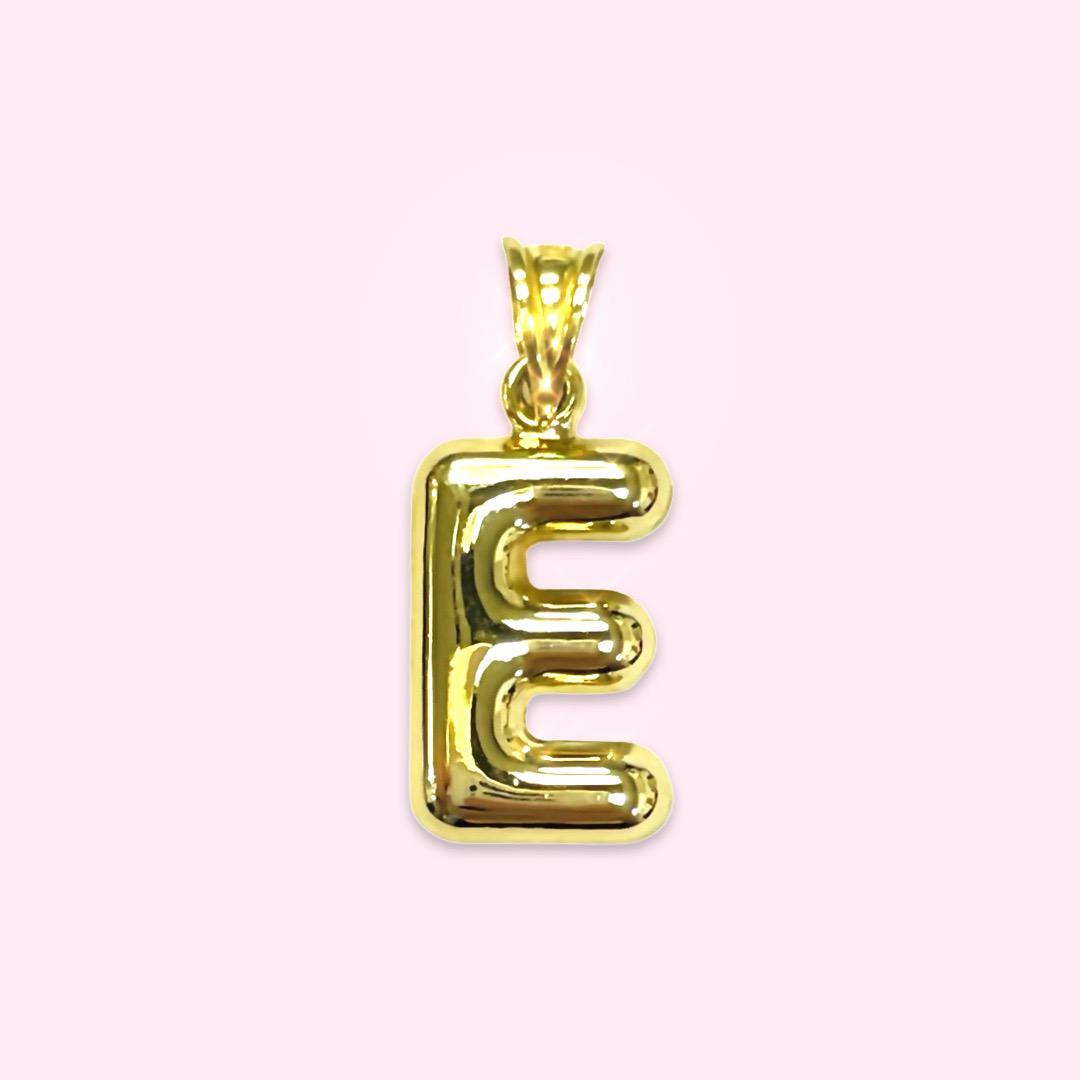 Initial E Puffy Balloon Letter 10K Yellow Gold Pendant