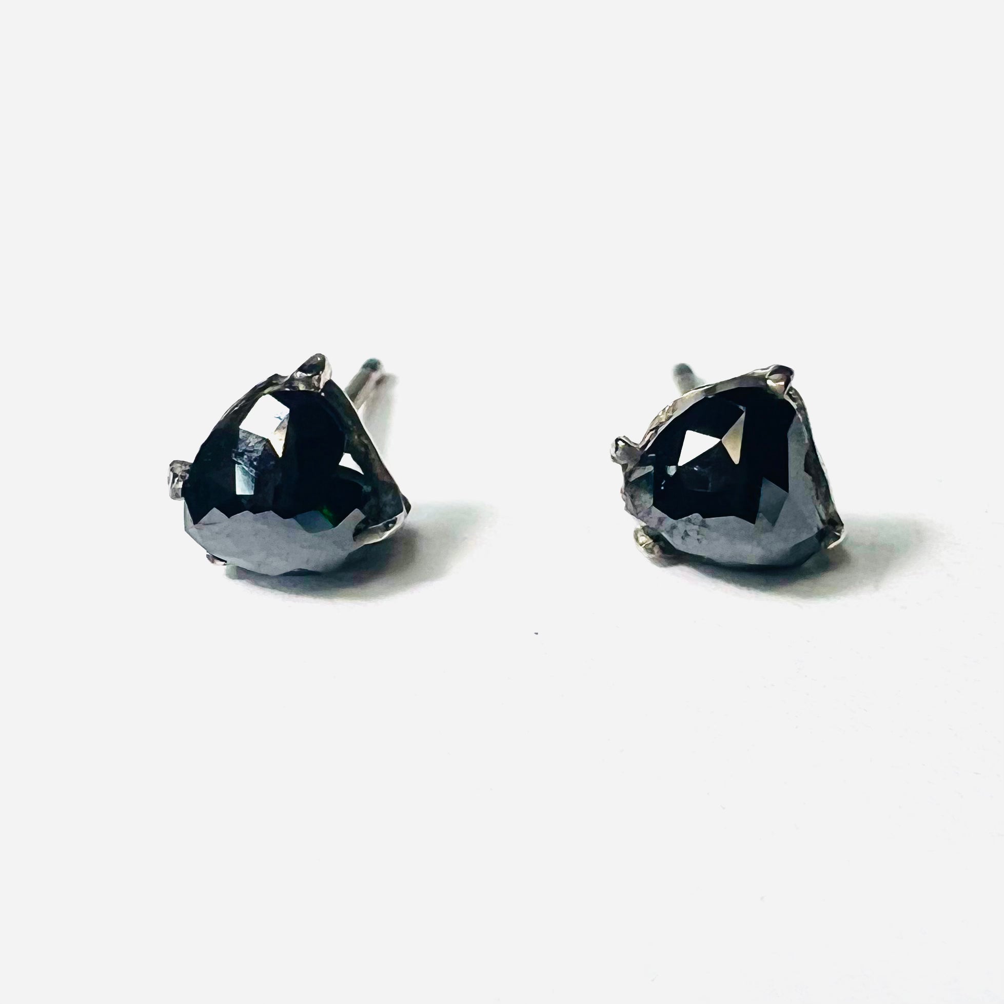 1ctw Rose Cut Black Heart Diamond 14K White Gold Earring Studs