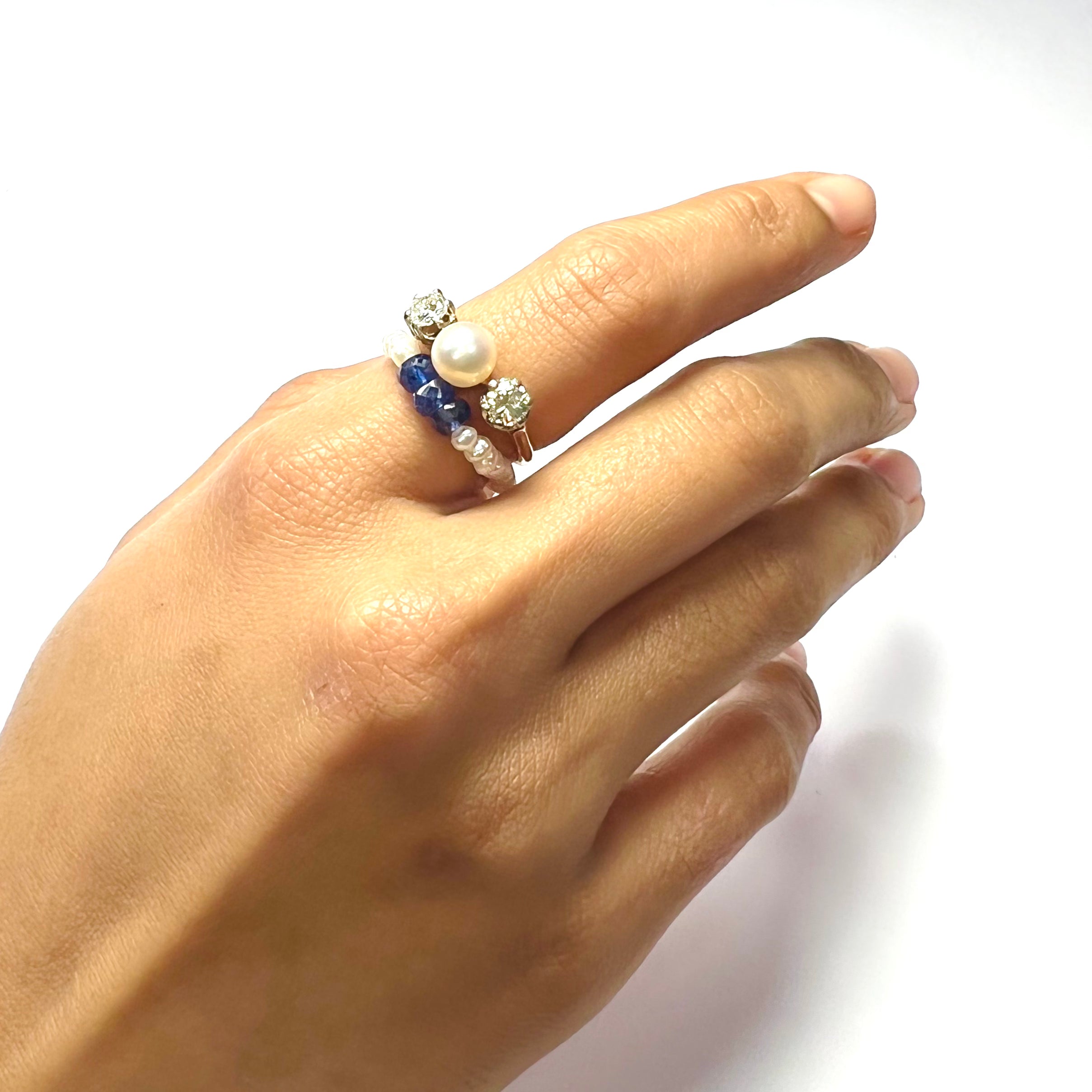 Natural Seed Pearl Eternity Rough Sapphire Ring Size 5.5