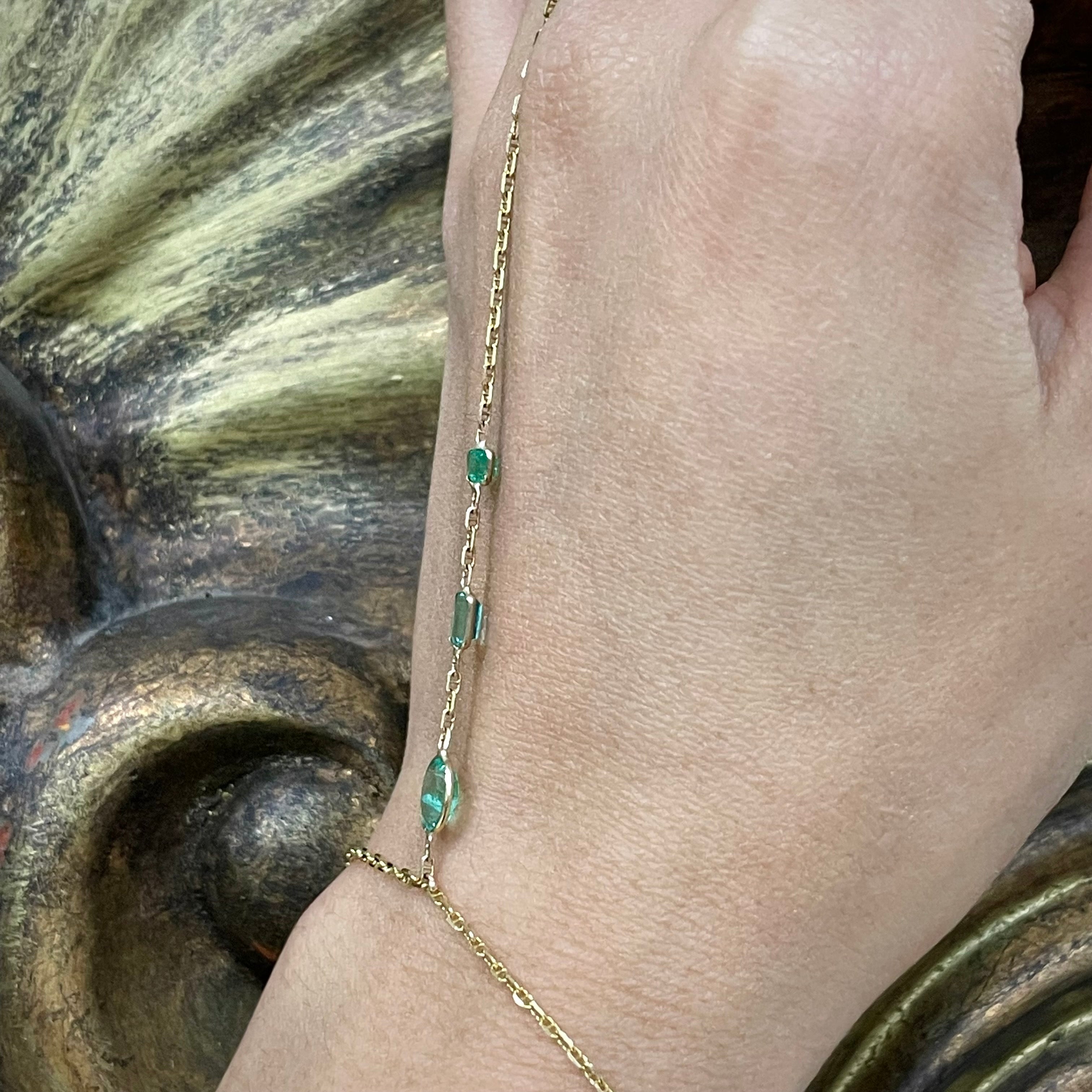Multi Emerald HandChain in solid 14k Yellow Gold