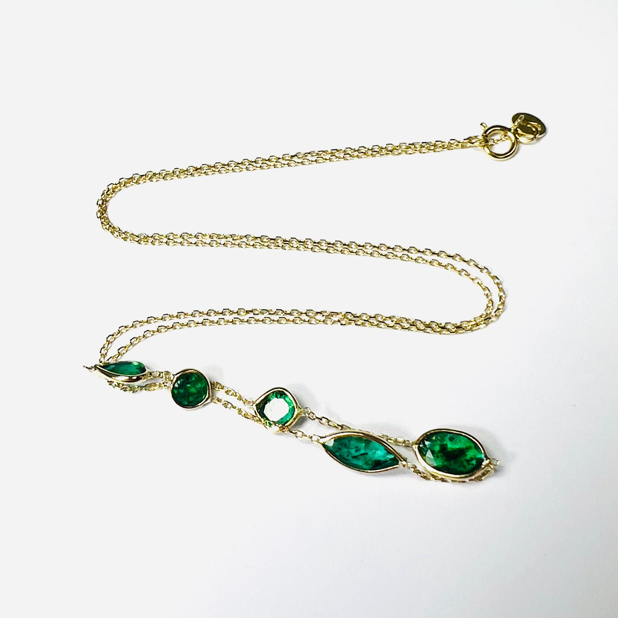 Assorted Emeralds 16" 14k Yellow Gold Stationed Necklace