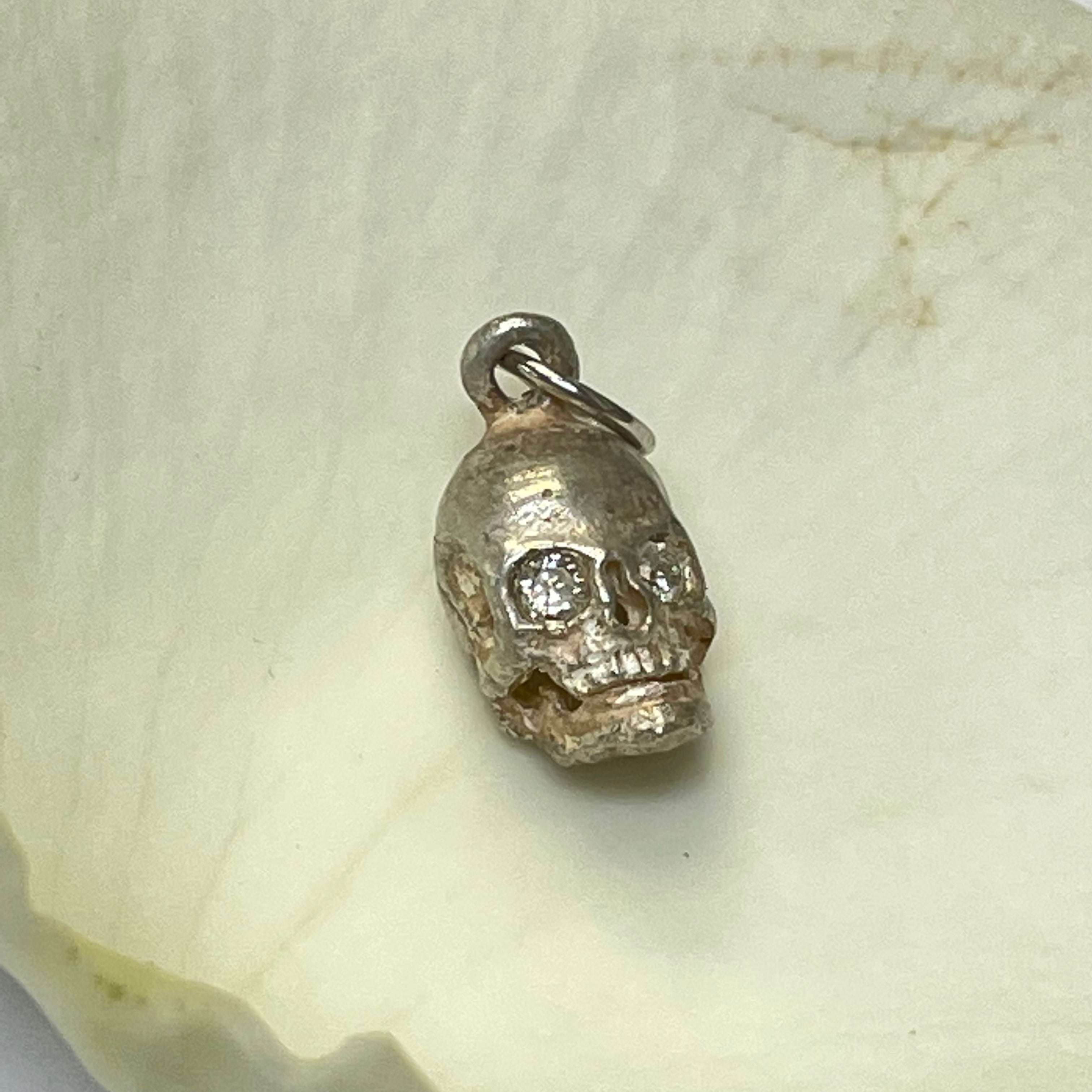 Sterling Silver Skull with Diamond Eyes Charm