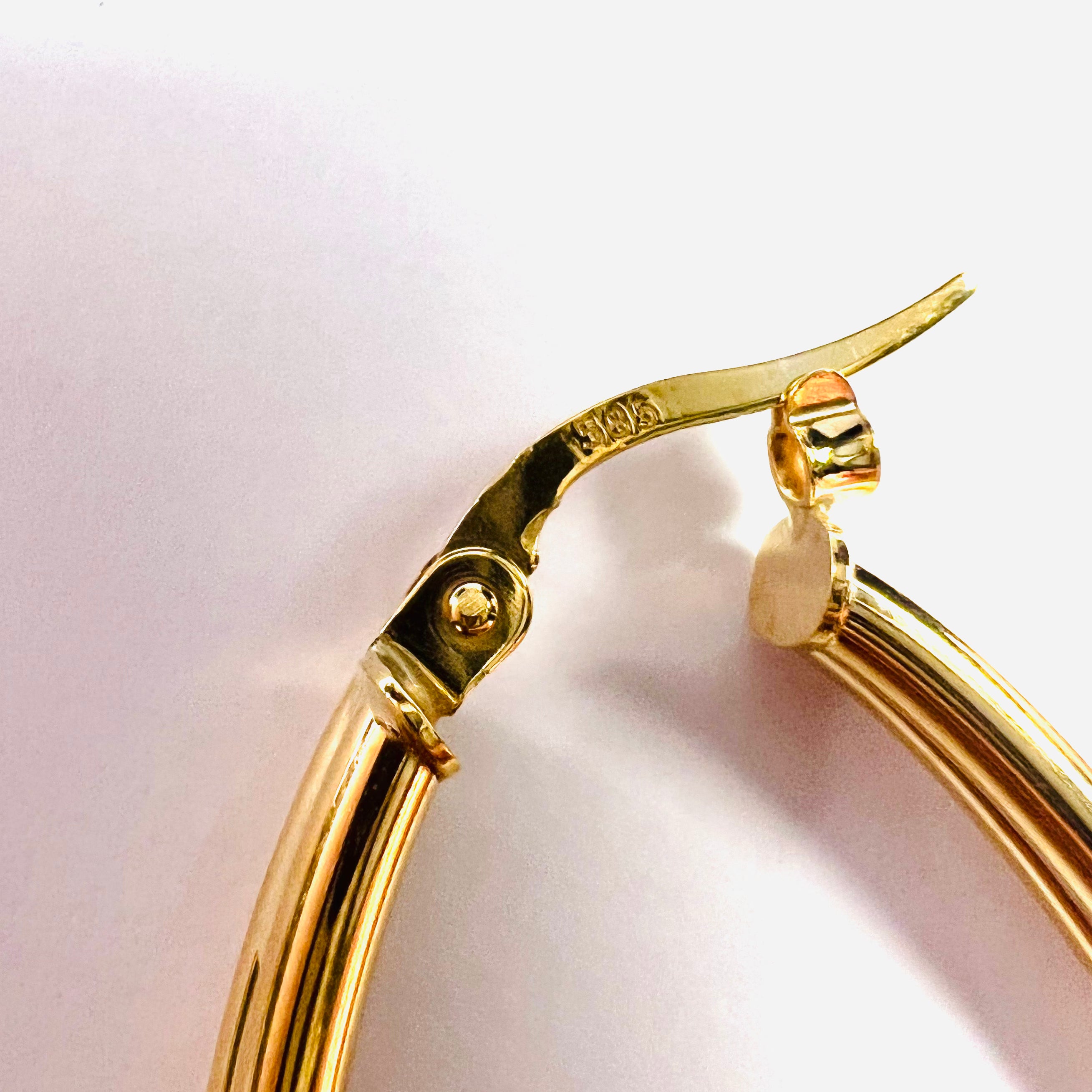 Beautiful New 14K Solid Yellow Gold Double Marquise Hoop Earrings 1.75"x.90"