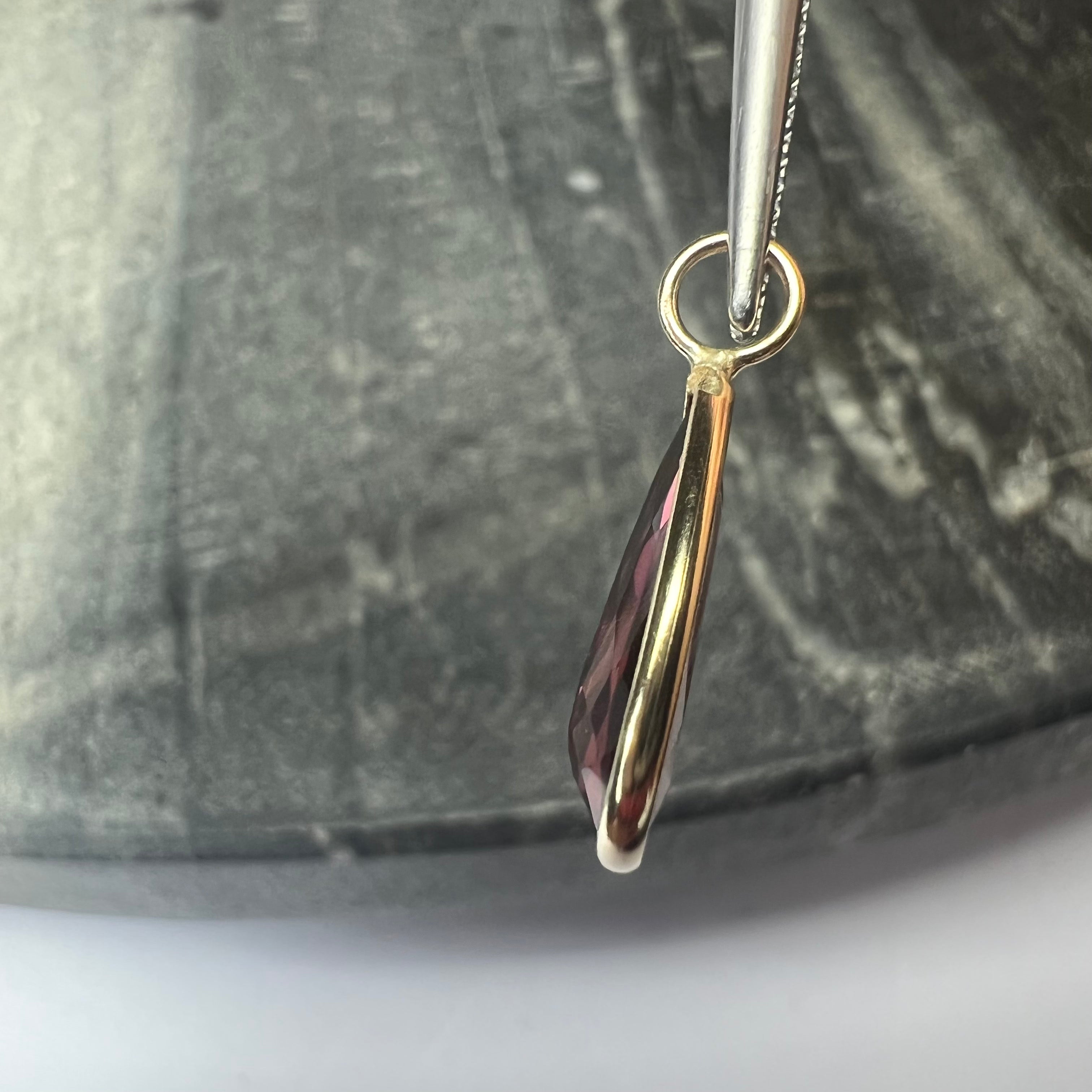 1.89CT Natural Pink Pear Tourmaline 14K Yellow Gold Pendant Charm 19x7.5mm