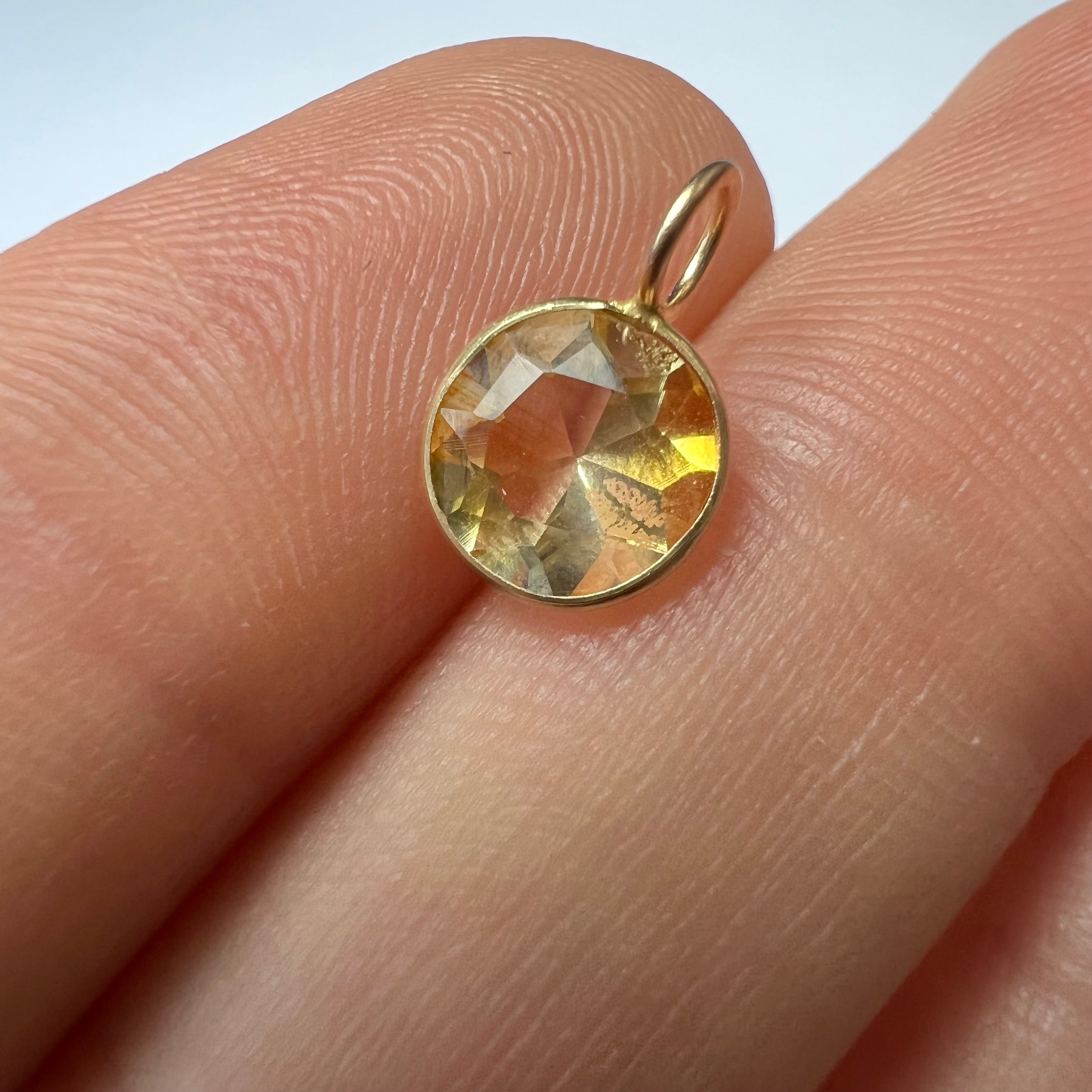 Natural Round Citrine 14K Yellow Gold Pendant Charm 12x7mm